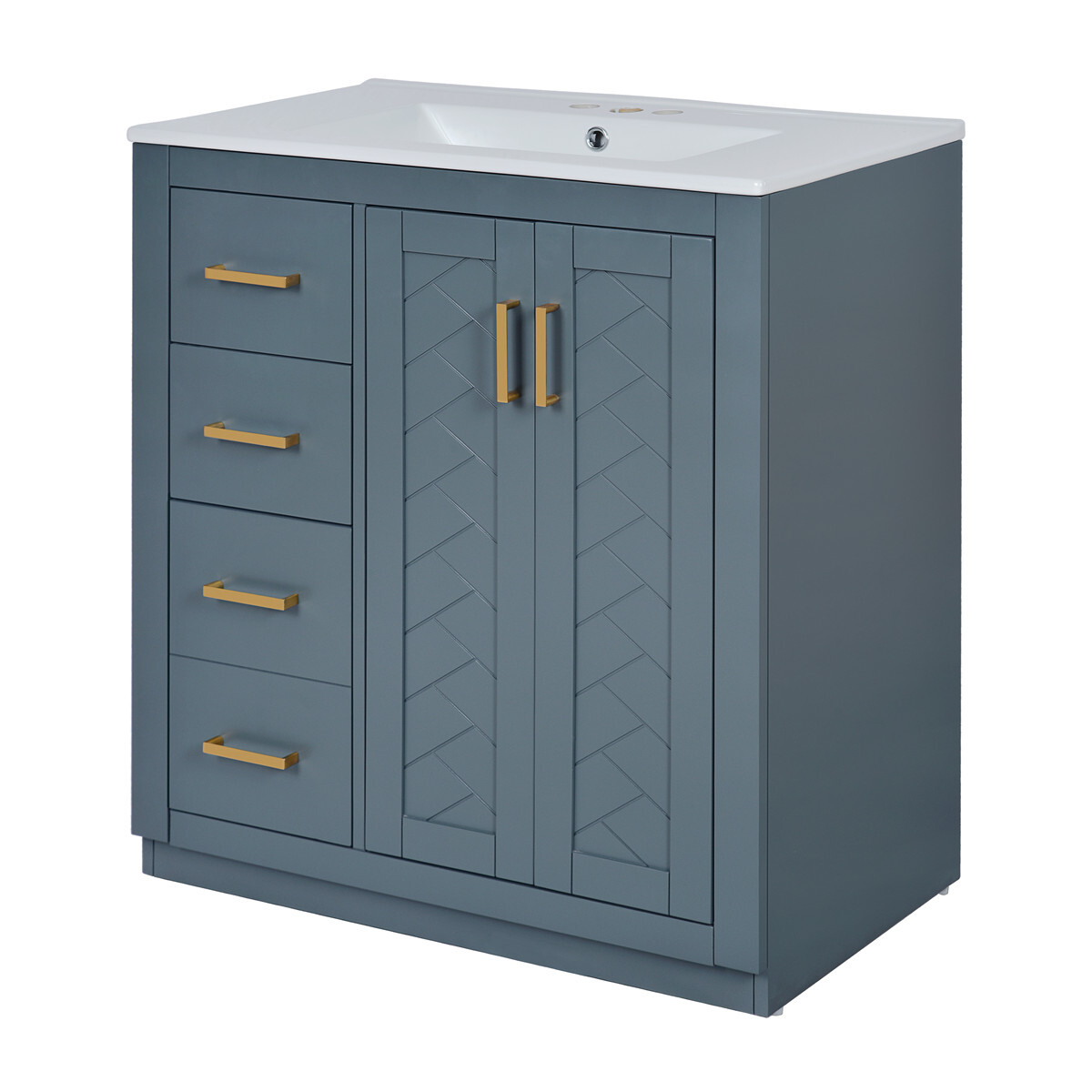 30″ Bathroom Vanity with Sink, Freestanding Vanity Cabinet, 2 Doors 3 Drawers