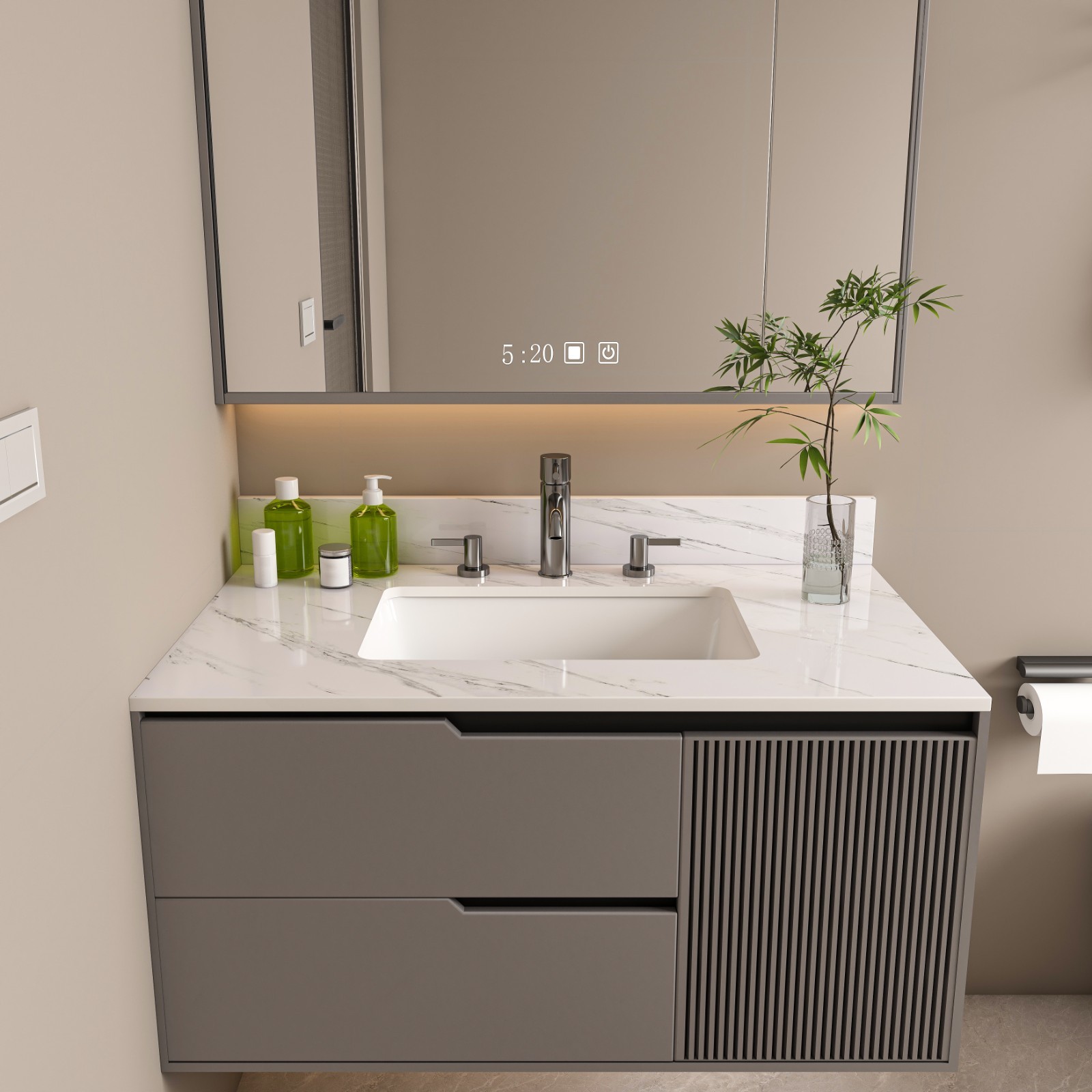 37″ White Marble Vanity Top w/ Undermount Sink, 3 Holes, 4″ Backsplash