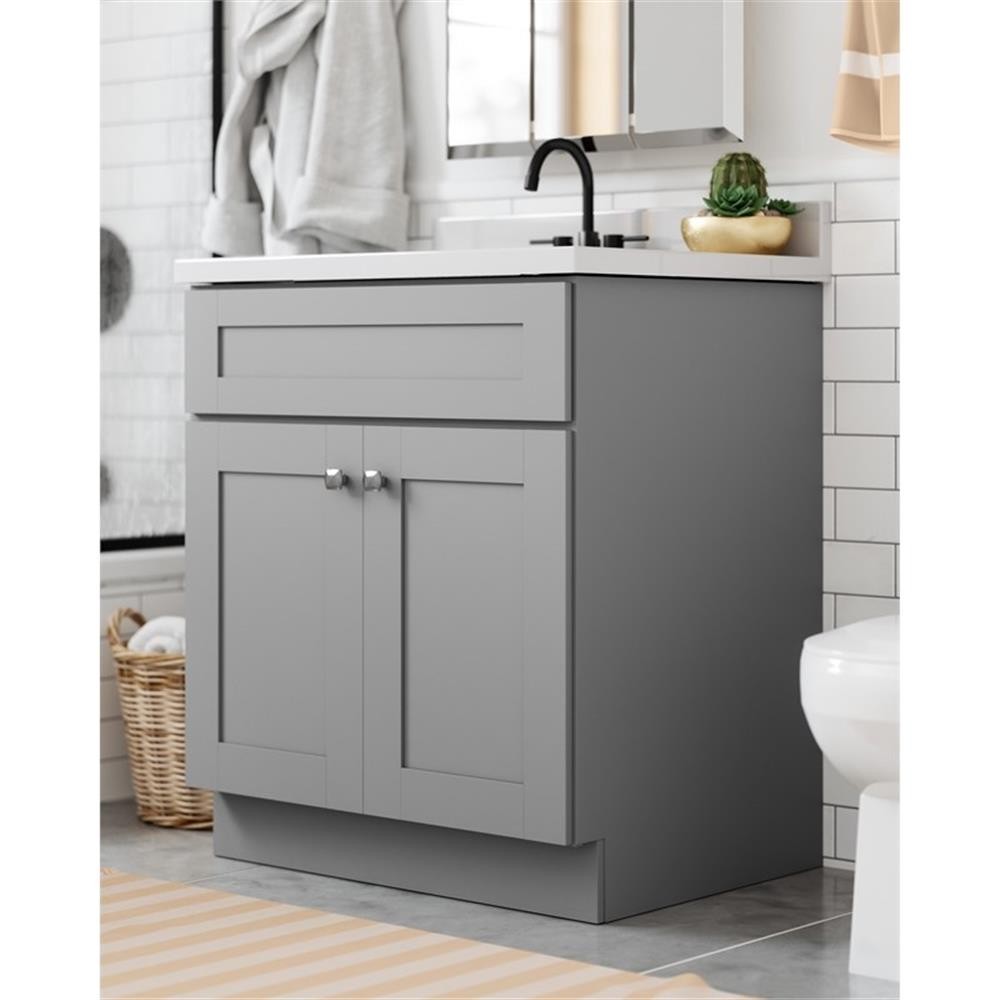 Pemberly Row 30″ Bathroom Vanity Ready to Assemble Solid Wood in Gray