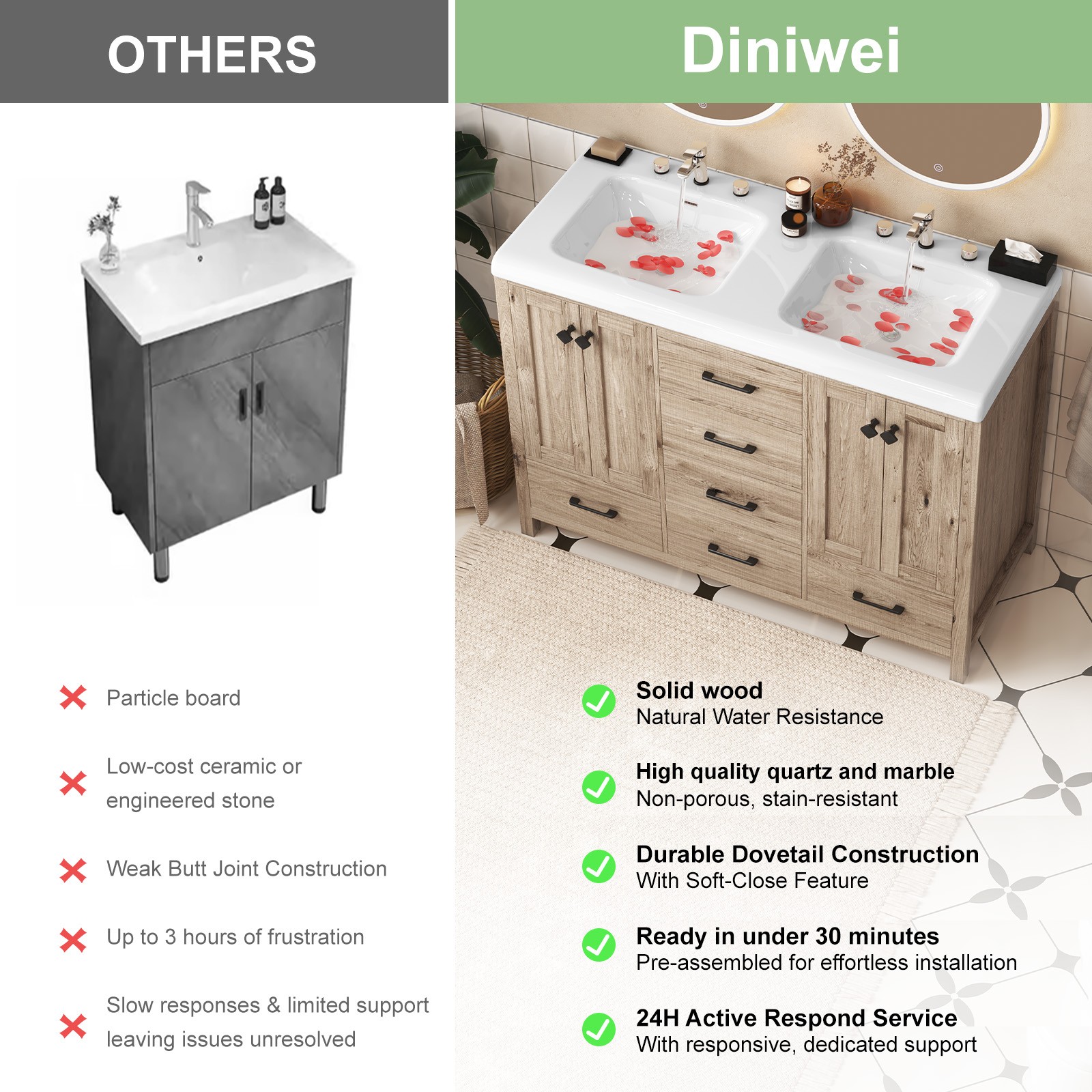 47” Bathroom Vanity w/Ceramic Sink Combo Freestanding Vanity Set with 6 Drawers