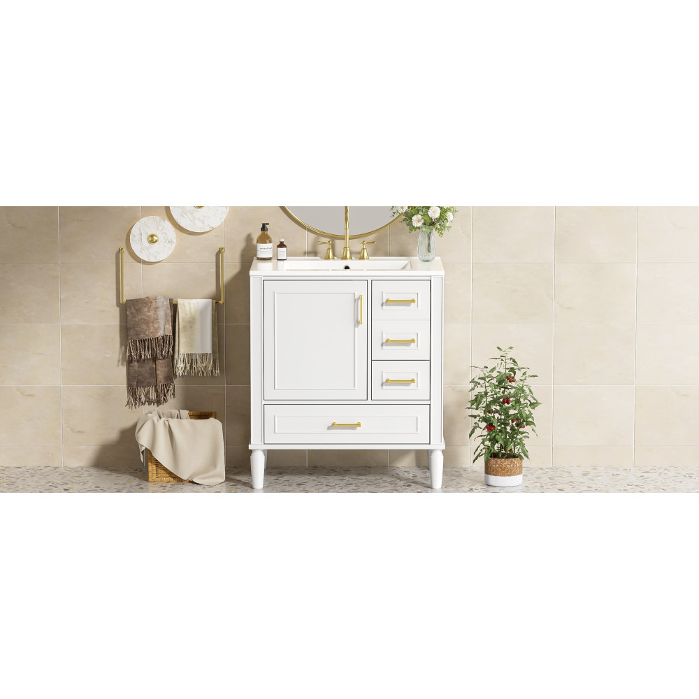 30″ Solid Wood Bathroom Vanity Ceramic Sink Soft Close Door Bath Storage Cabinet