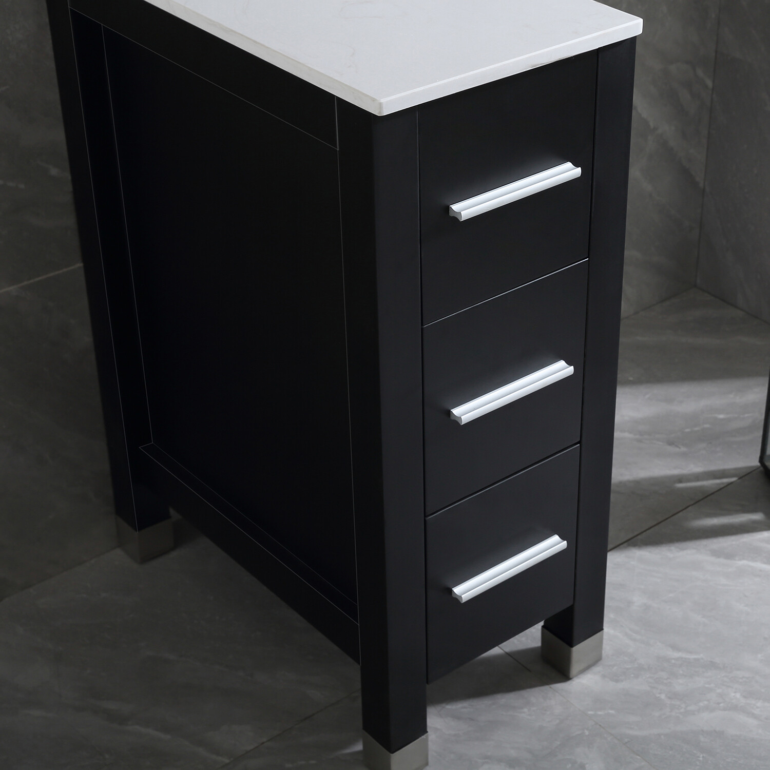 11.8″ Modern Bathroom Vanity Small Cabinet with Stone top & 3 Drawers Black