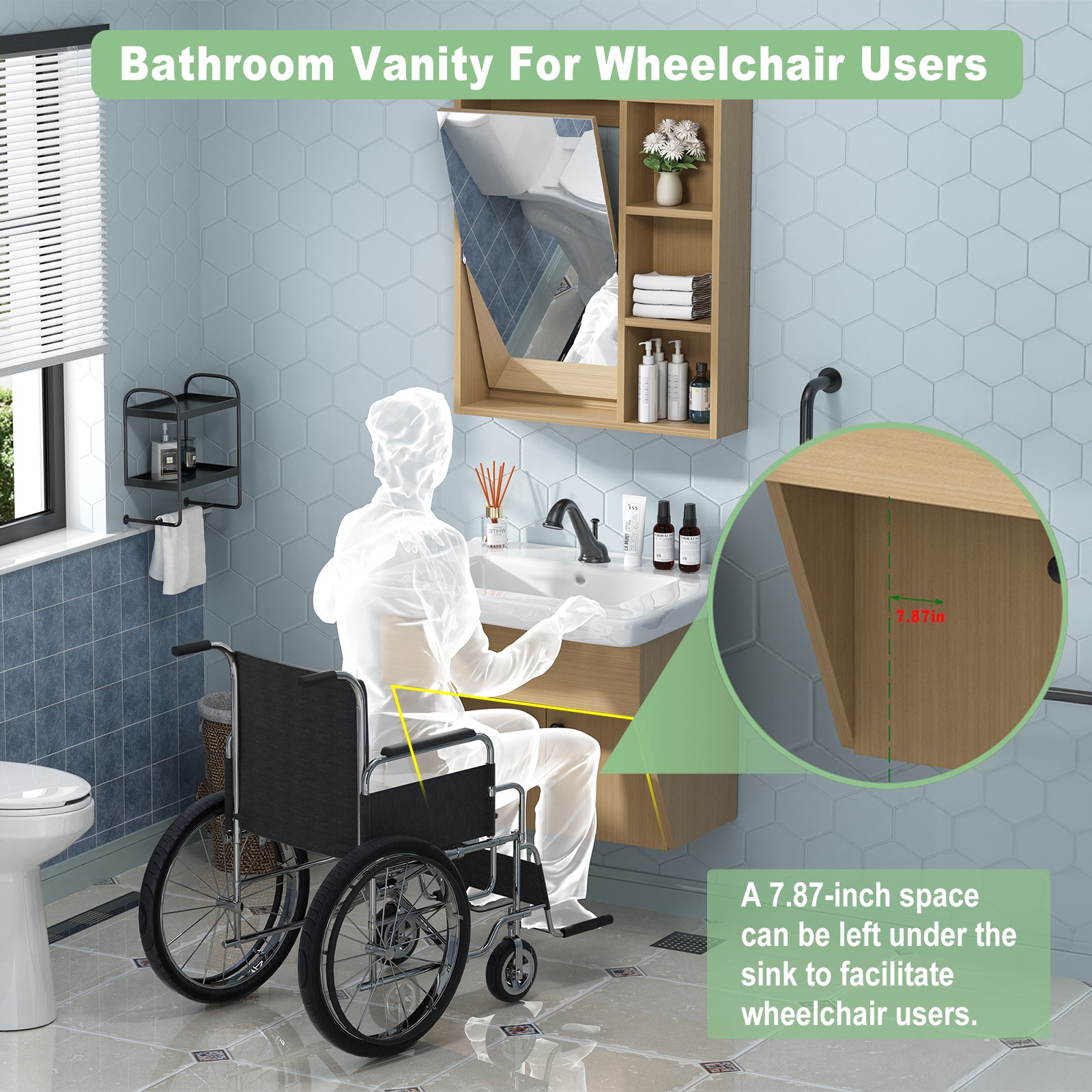 24″ Wall-Mount Small Bathroom Vanity w/ Sink Mirror Cabinet Combo for Elderly
