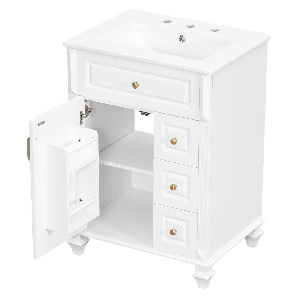 24″ Bathroom Vanity with Sink, Freestanding Vanity Storage Cabinet, 3 Drawers