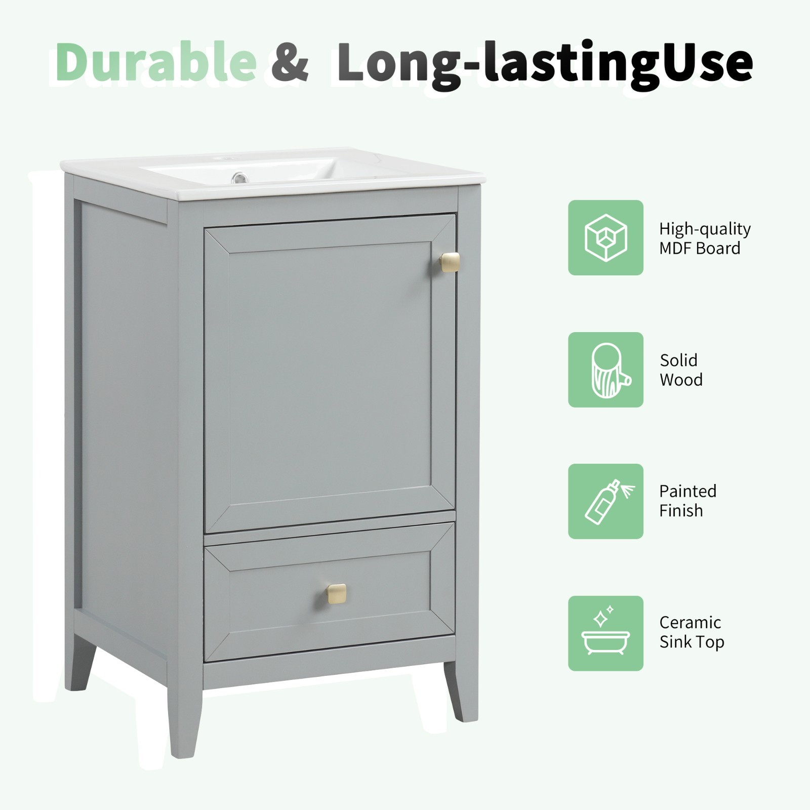 20″ Bathroom Vanity With Sink Storage Cabinet With Drawer Soft Closing Door