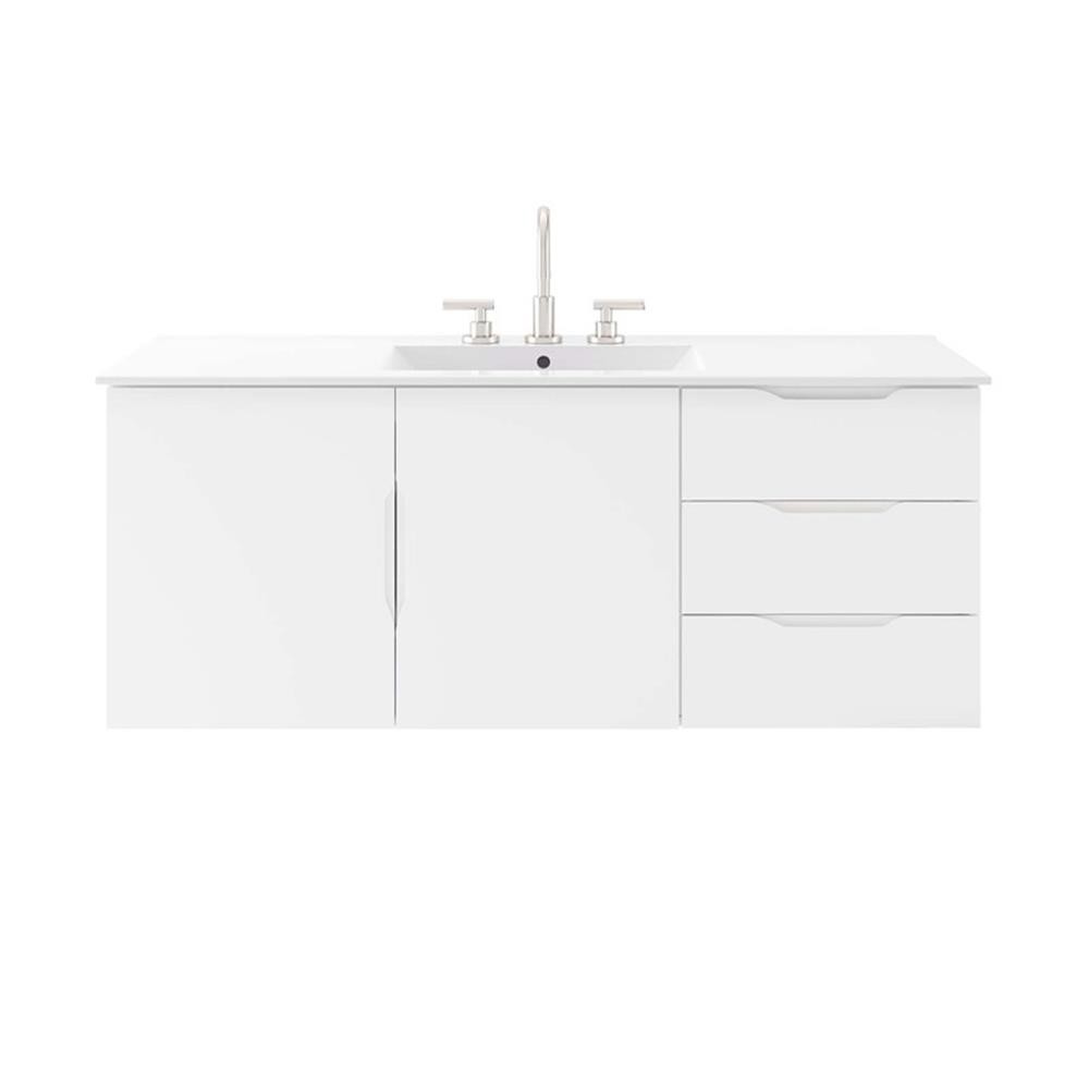Pemberly Row Modern Wood Single Sink Bathroom Vanity in White