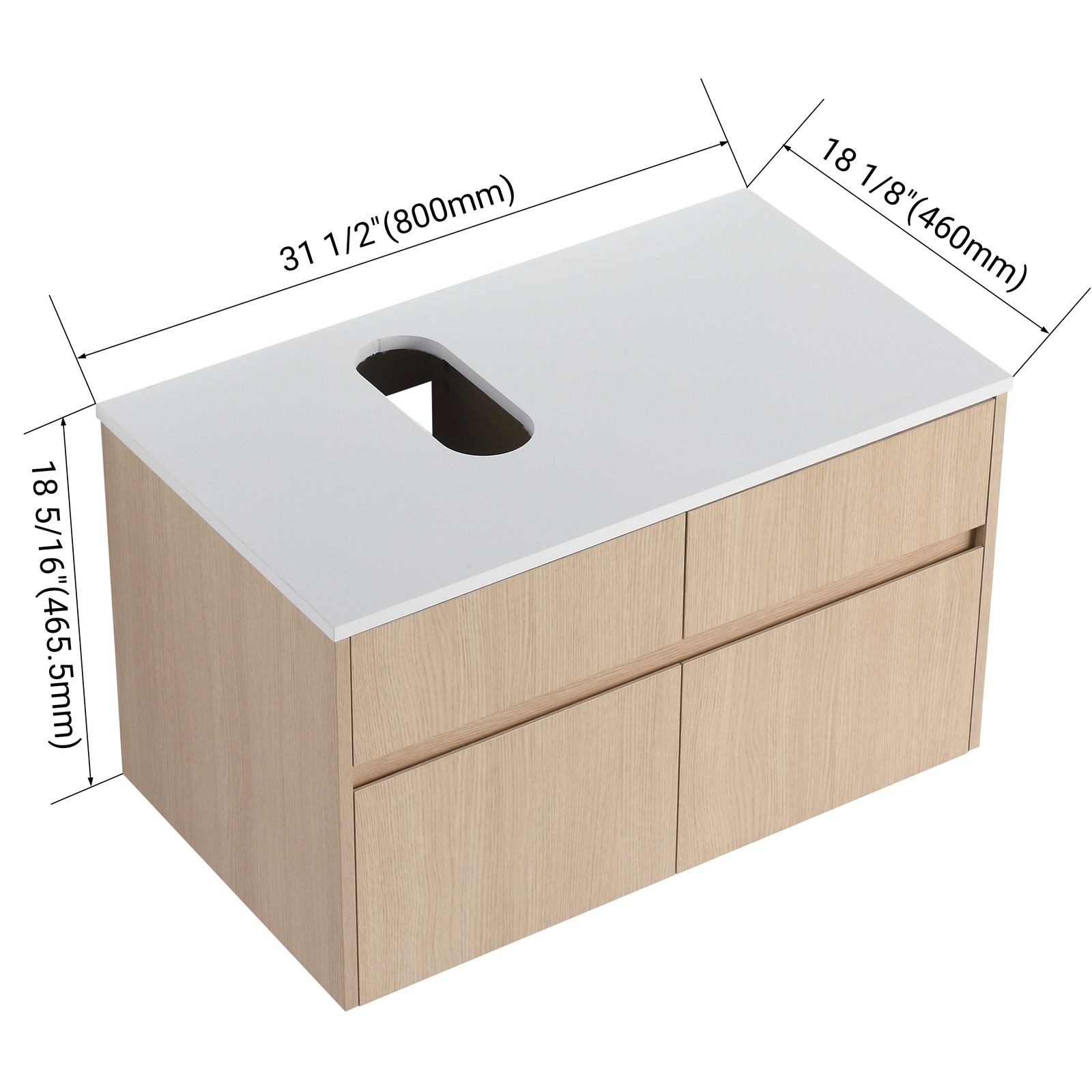 32″ Wall-Mounted Bathroom Vanity, 2 Doors & 1 Drawer, White Oak