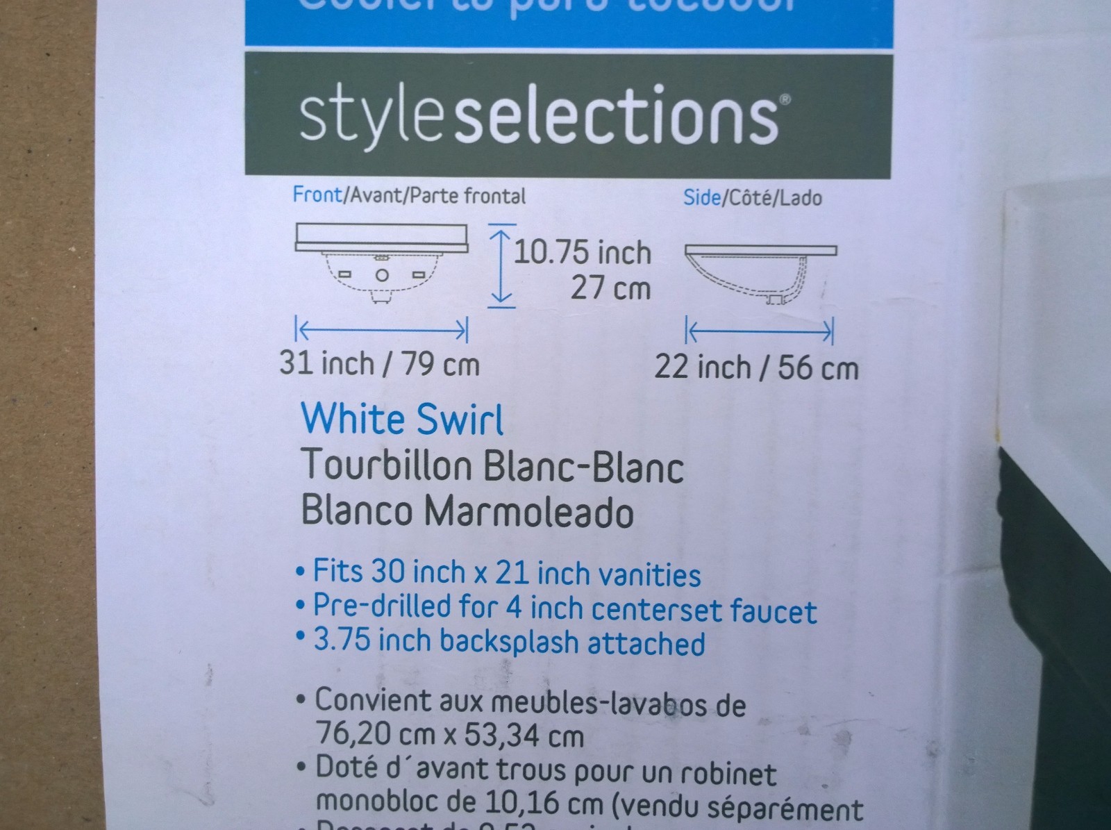 NIB Nice Bathroom White Cultured-Marble VANITY TOP w/ SINK 31″W x 22″D