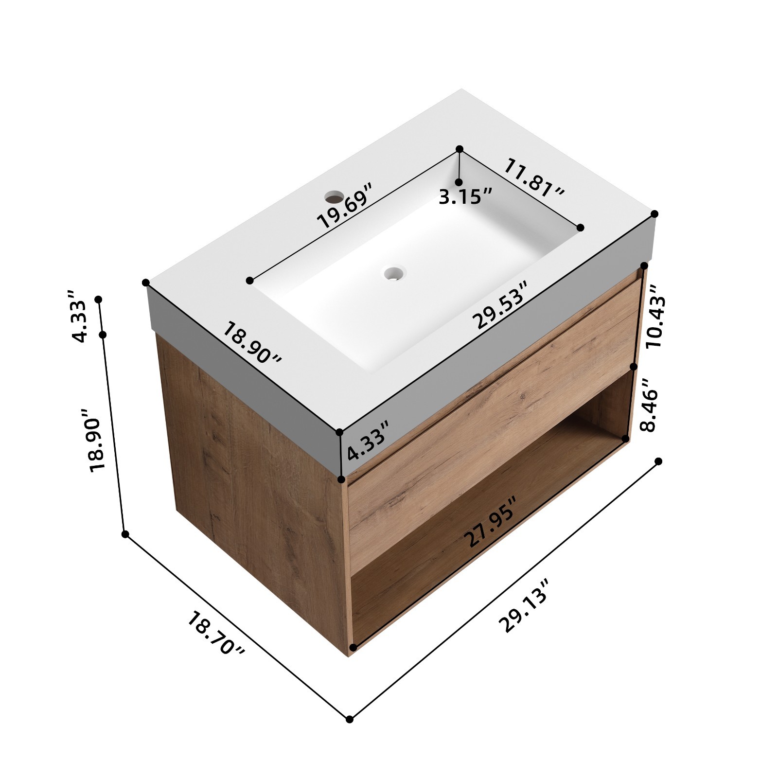 29” Wall Mounted Floating Bathroom Vanity only base
