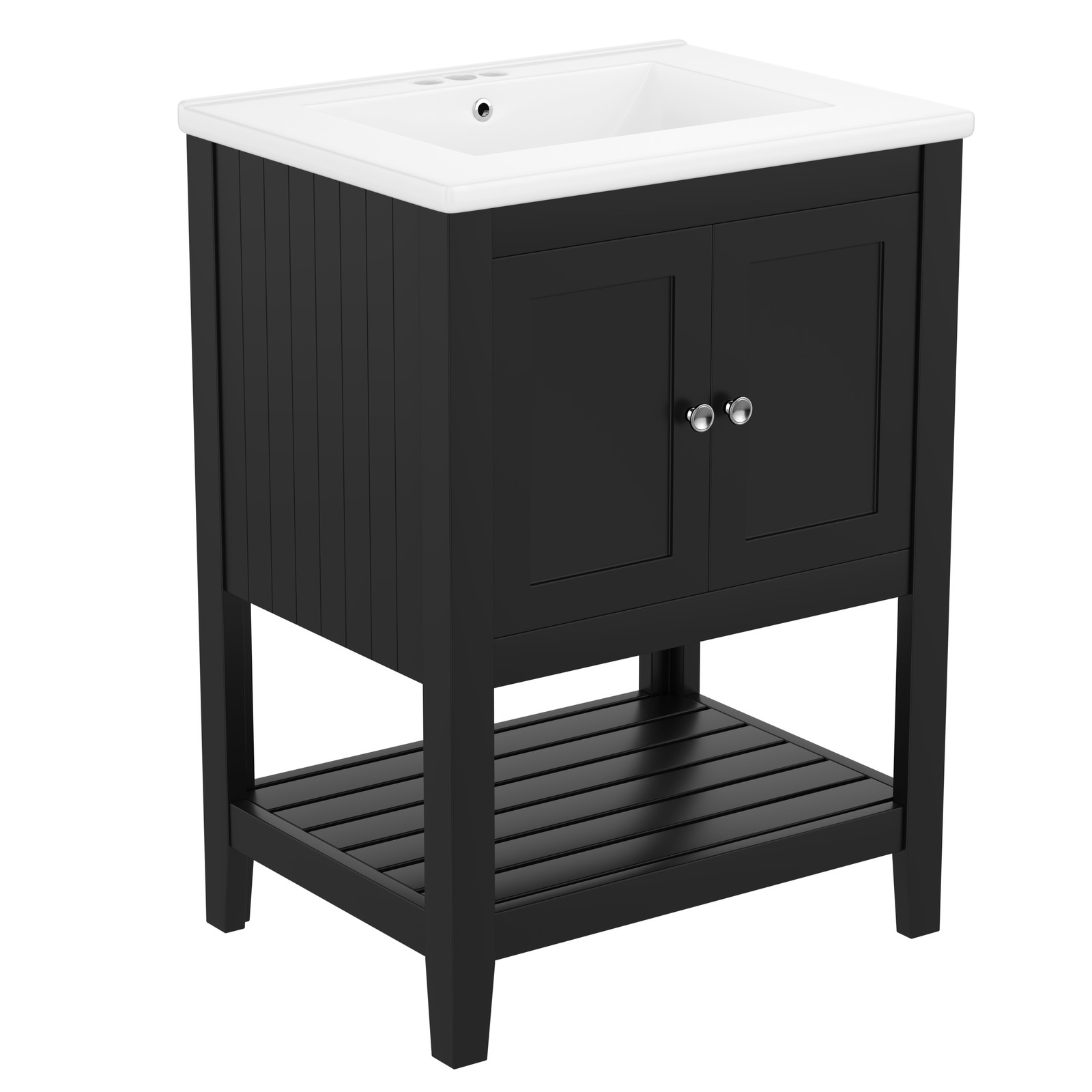 24″ Black Modern Bathroom Vanity with Ceramic Sink & Wood Frame