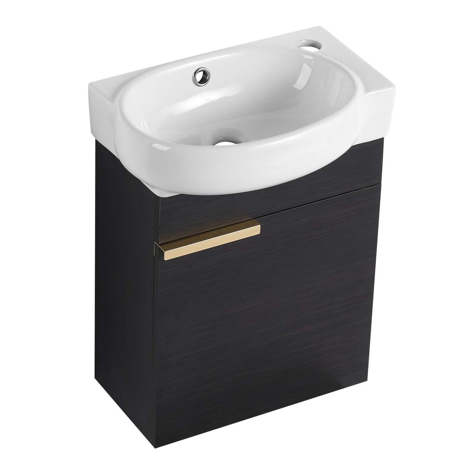 16In Freestanding Bathroom Vanity With Ceramic Sink Basin W/ Storage Rack Black
