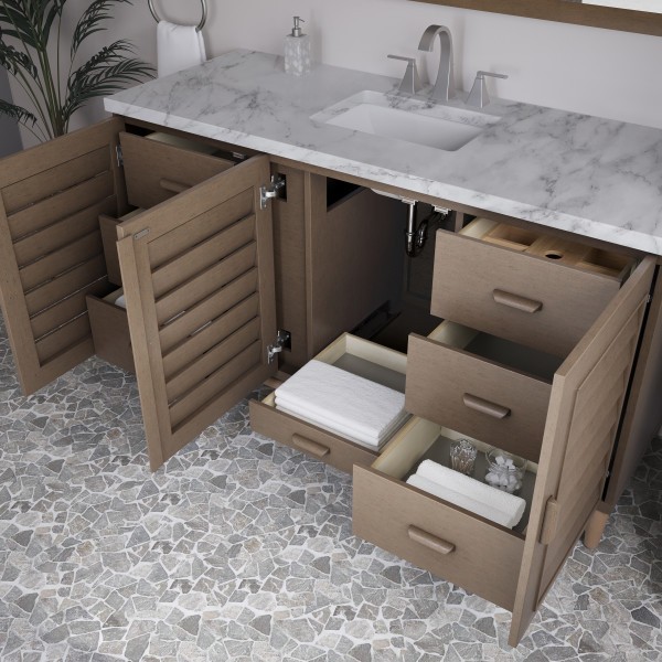 60″ James Martin Portland 620-V60S-WW-3CAR Vanity Cabinet Carrara Marble Top