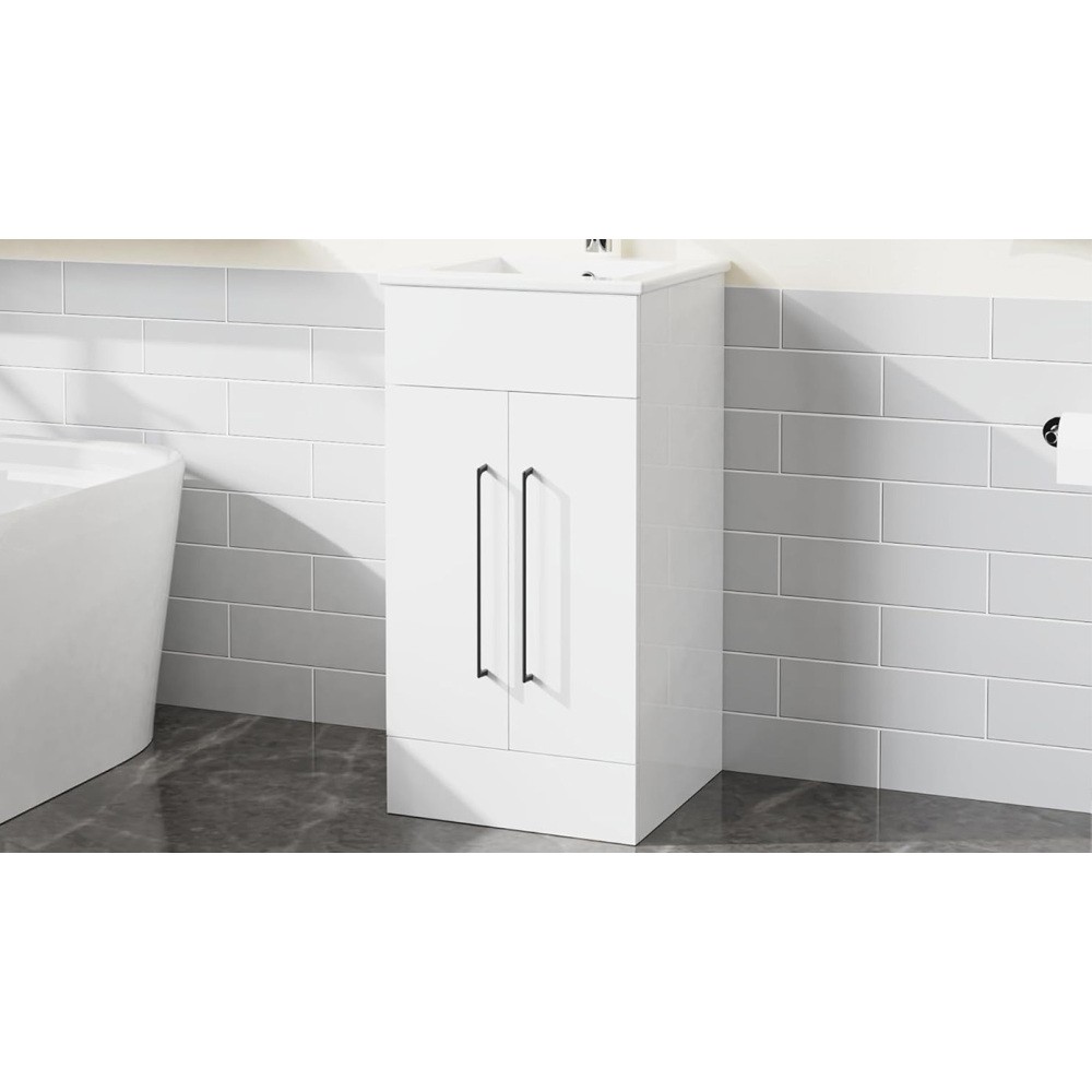 White 16in Bathroom Vanity Single Sink, Modern Bathroom Cabinet w/ Drop in Sink