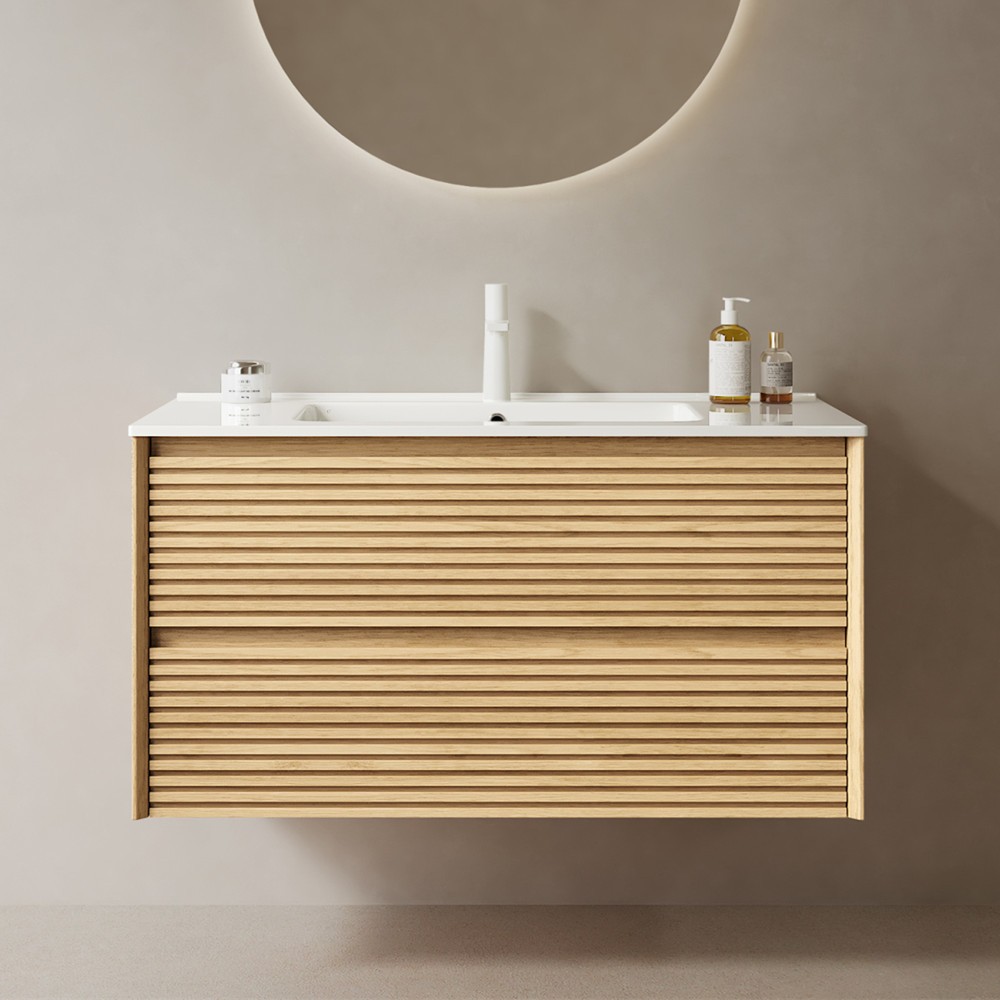 24″ 30″ 36″ Wall Mounted Bathroom Vanity w/Sink,Floating Vanity Cabinet,2 Drawer