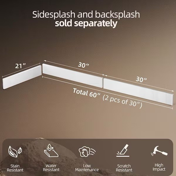 60 in. Bathroom Vanity Backsplash Splash Guard in Pure White (2 Pieces Of 30 in)