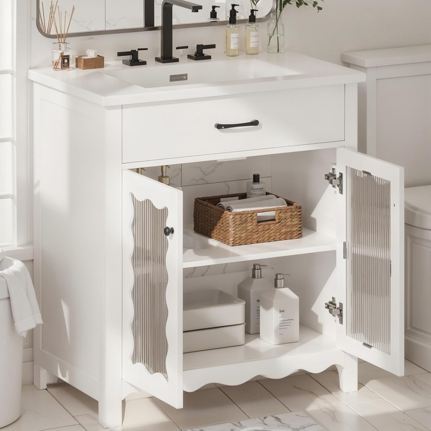Practicality Bathroom Cabinet With Sink 31” Bathroom Vanity With Tempered Glass