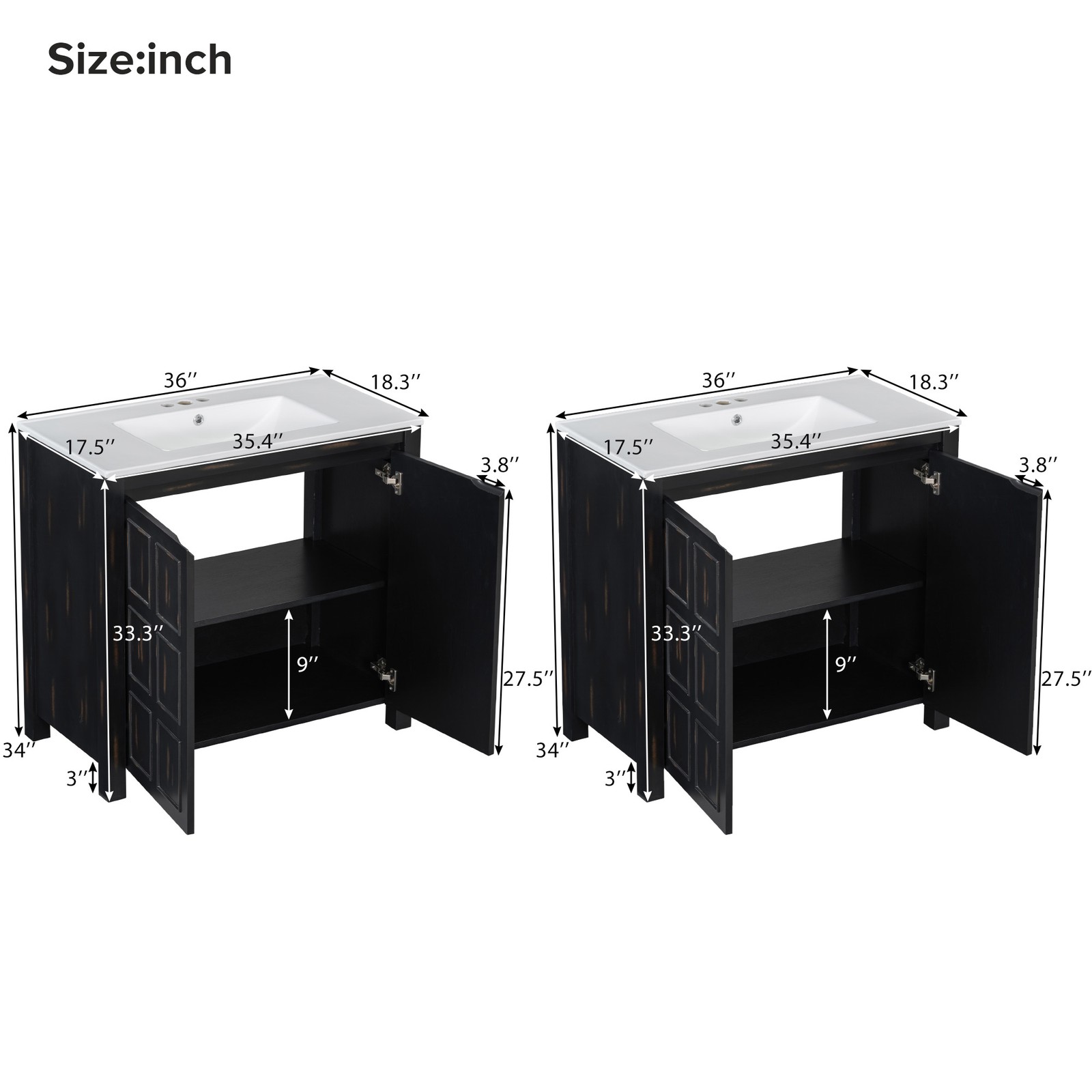 72″ Bathroom Vanity Set with Double Vanities (Separate), Double Ceramic Sinks