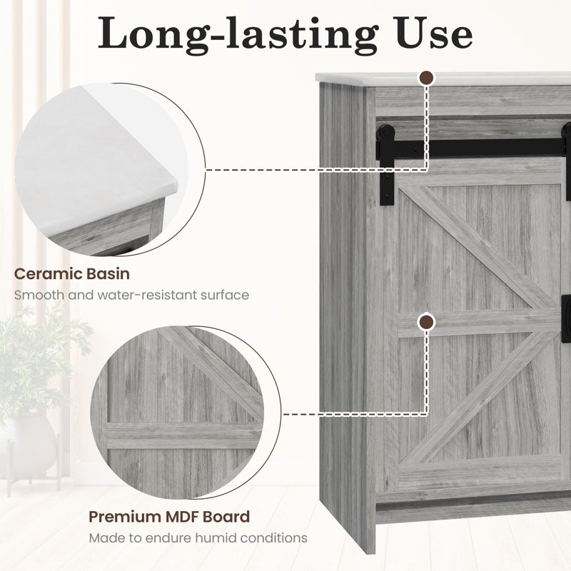 HOMMOW Farmhouse Single Bathroom Vanity with Top,Sliding Barn Door Sink Vanity