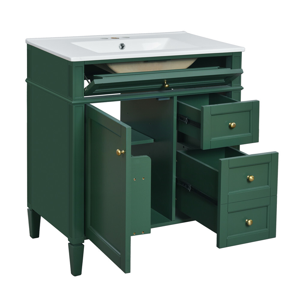 30″ Bathroom Vanity w/Sink, 3 Drawers, Freestanding Bath Vanity Storage Cabinet