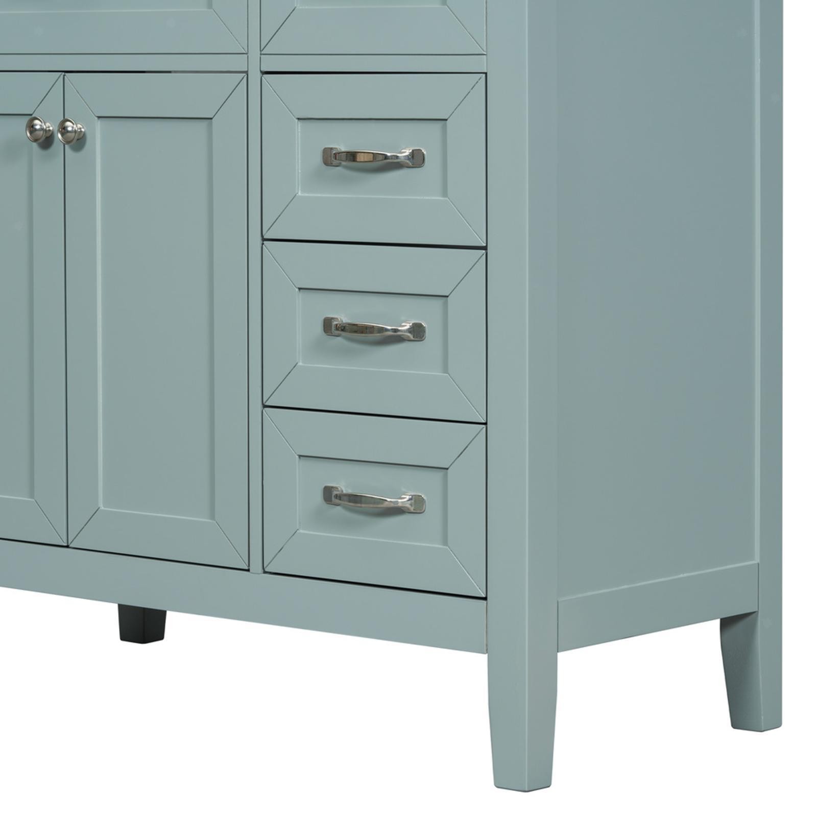 Elegant Green Bathroom Vanity with Ceramic Basin, Solid Rubber Wood Frame &