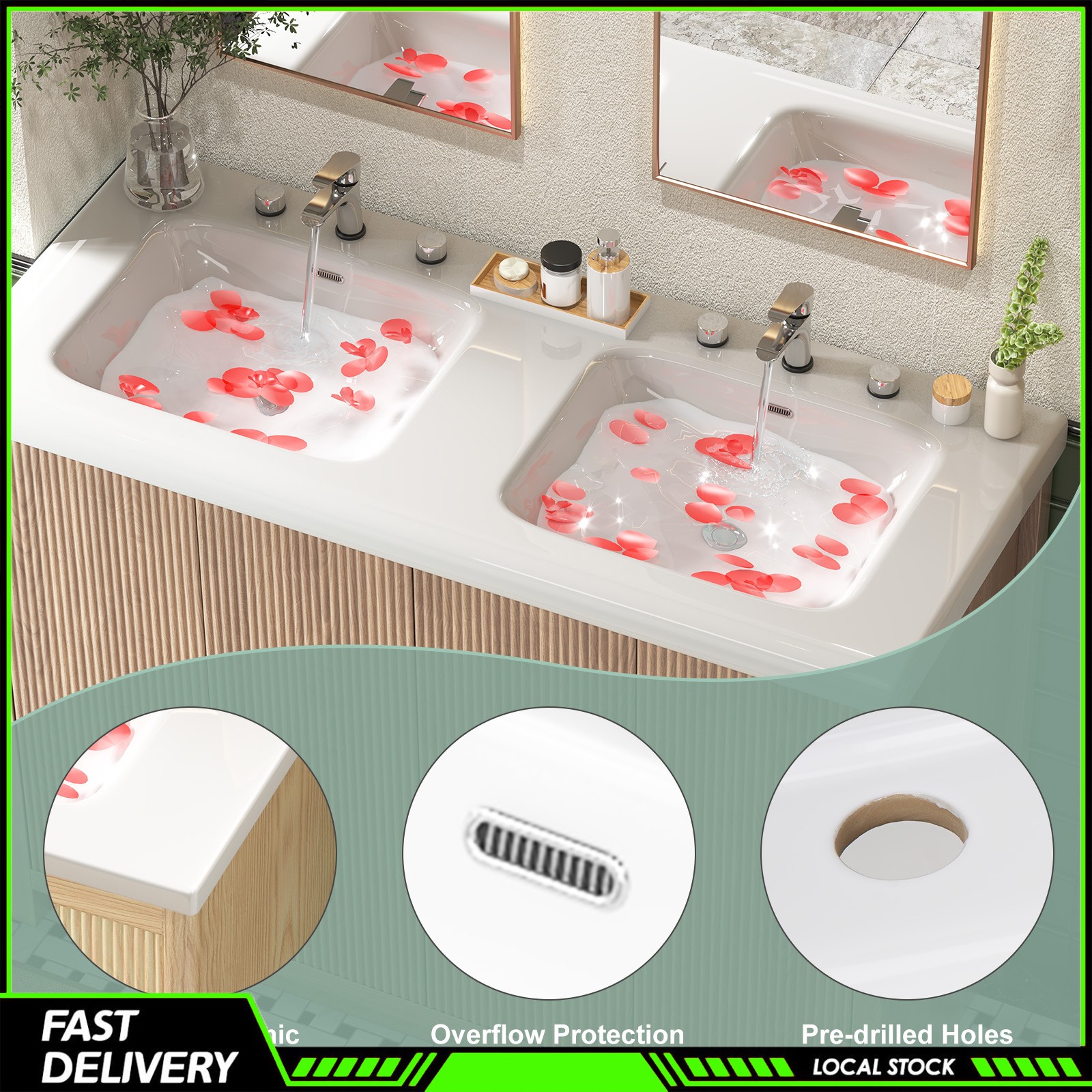 47″ Bathroom Vanity Double Ceramic Sink Freestanding Cabinet Storage With Door