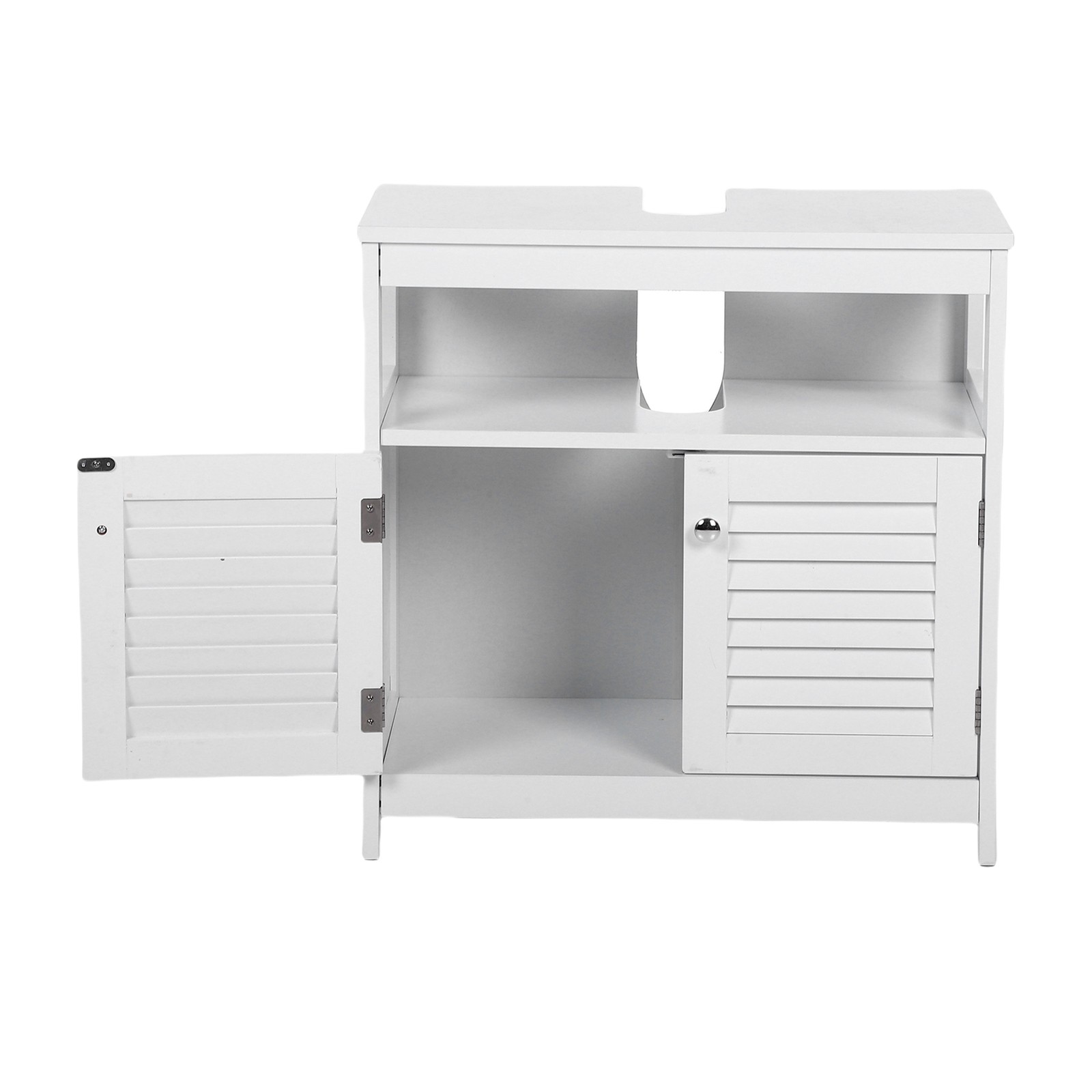 Bathroom Under Sink Storage Cabinet With 2 Doors Open Shelf White Furniture