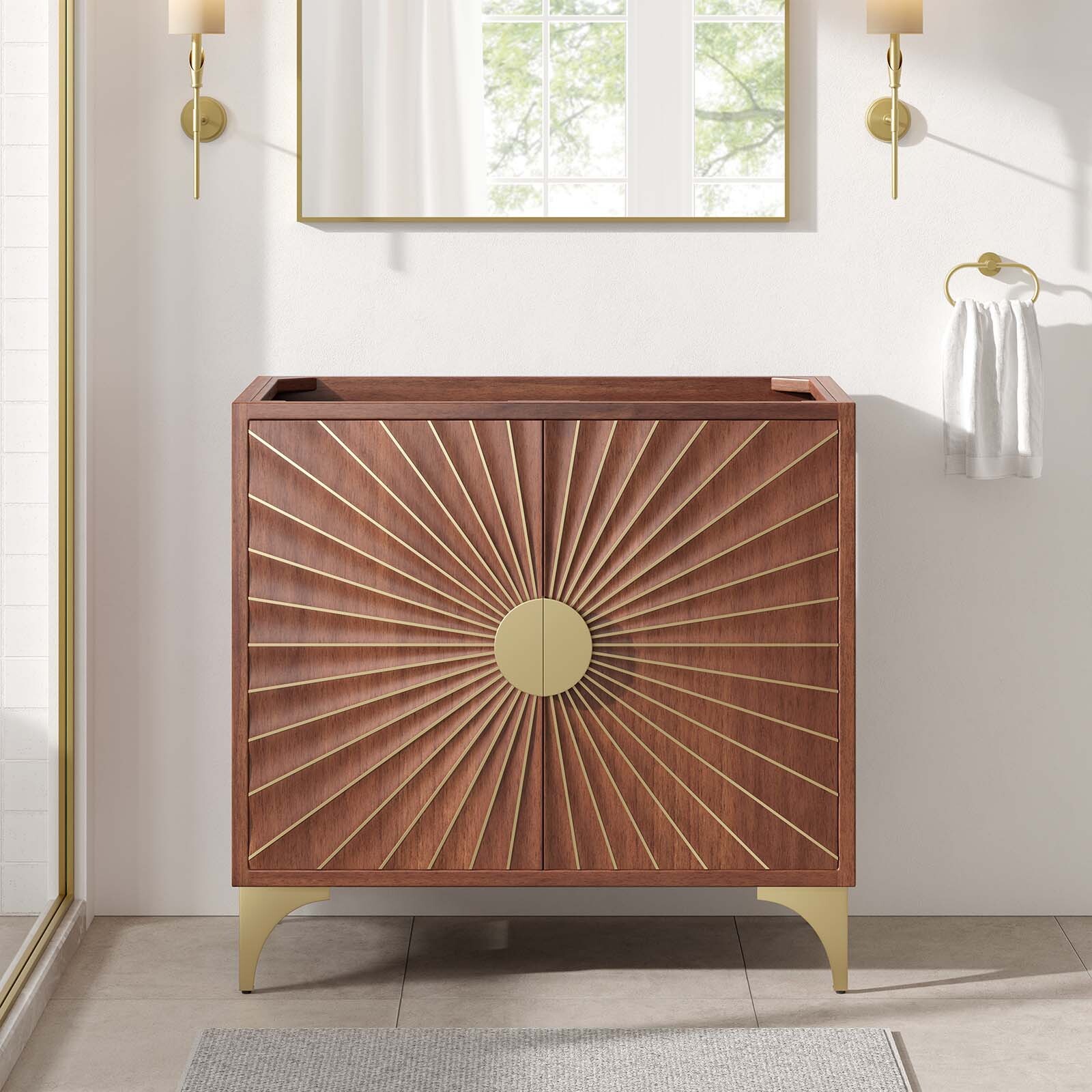 Modway Daylight 36″ Bathroom Vanity Cabinet in Walnut – Sink Basin Not Included