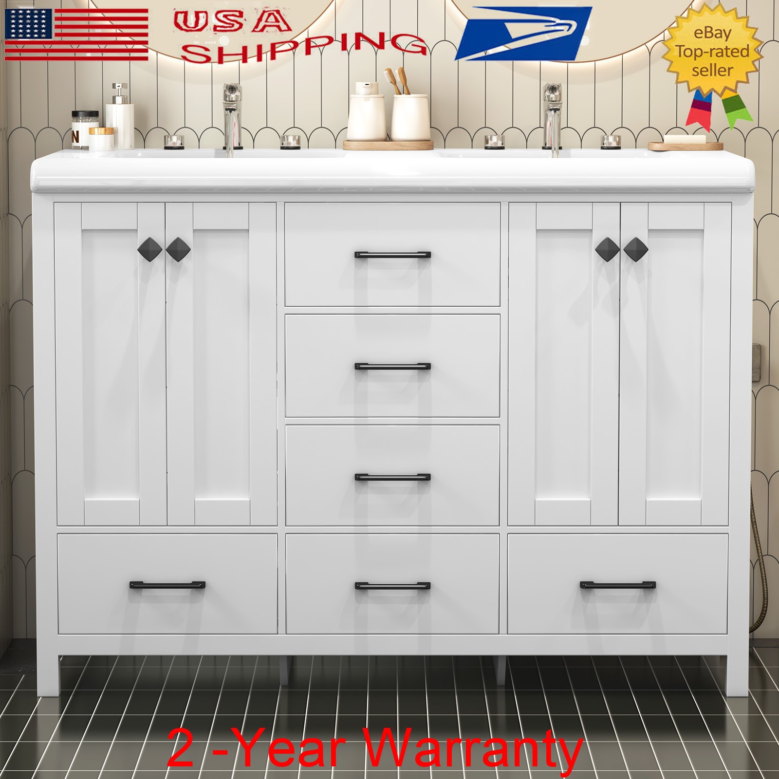 47.3″ Bathroom Vanity w/ Double Sink Freestanding Bath Vanity Cabinet Drawer New