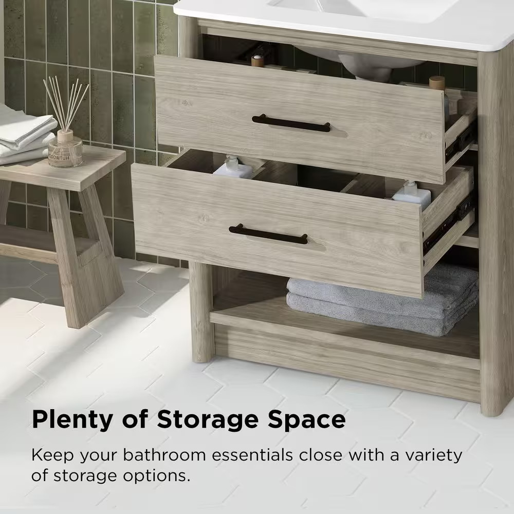 Camley 30 In. Single Sink Freestanding Sandstorm Bath Vanity with White Engineer