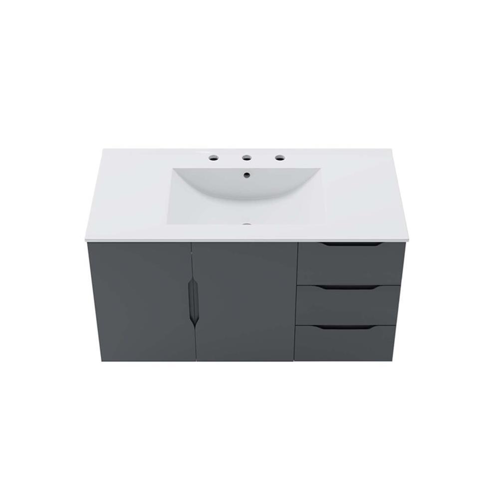 Modway Vitality 36″ Modern Wood/Ceramic Bathroom Vanity in Gray/White