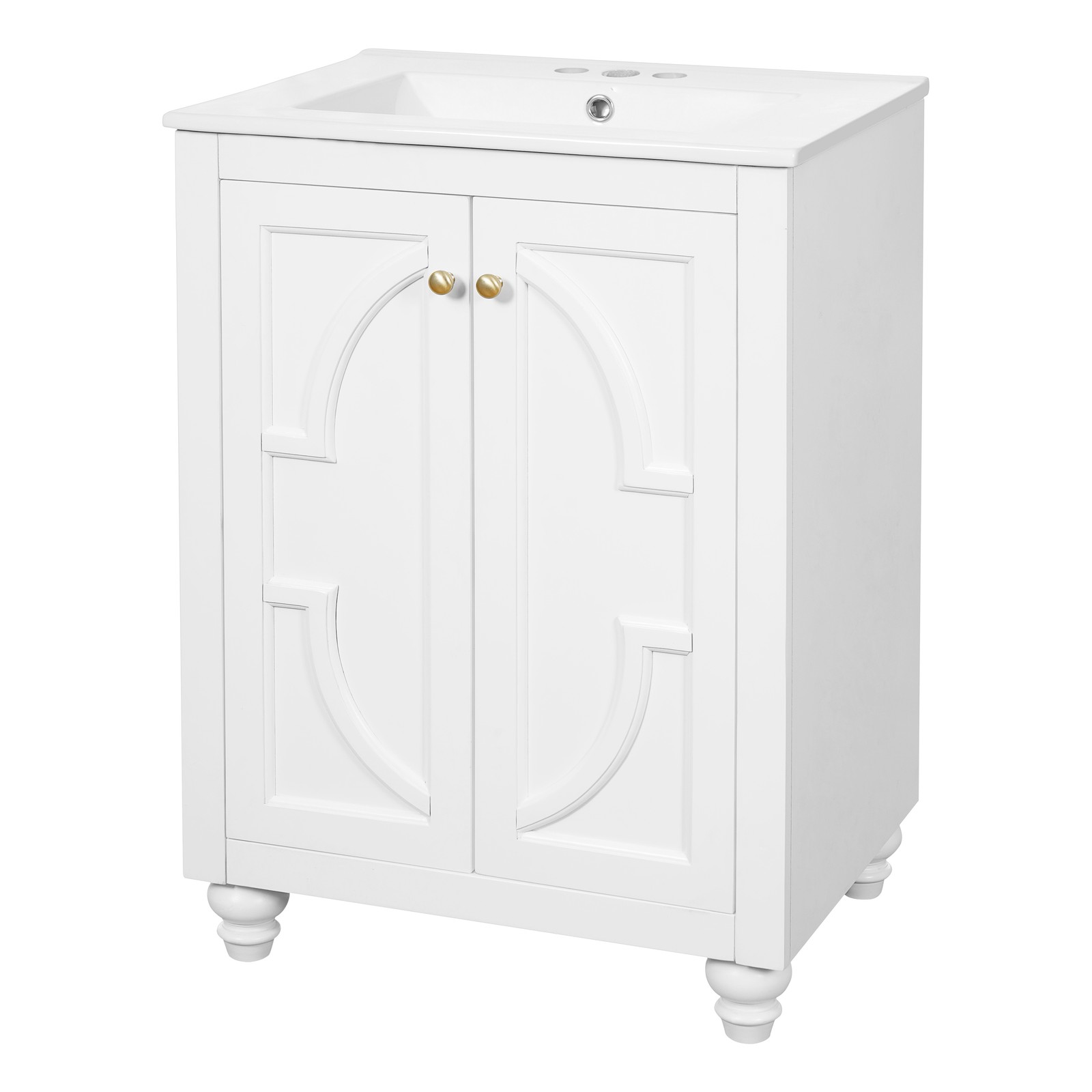 24″ Modern Bathroom Vanity with Elliptical Motif & Soft-Close Hinges