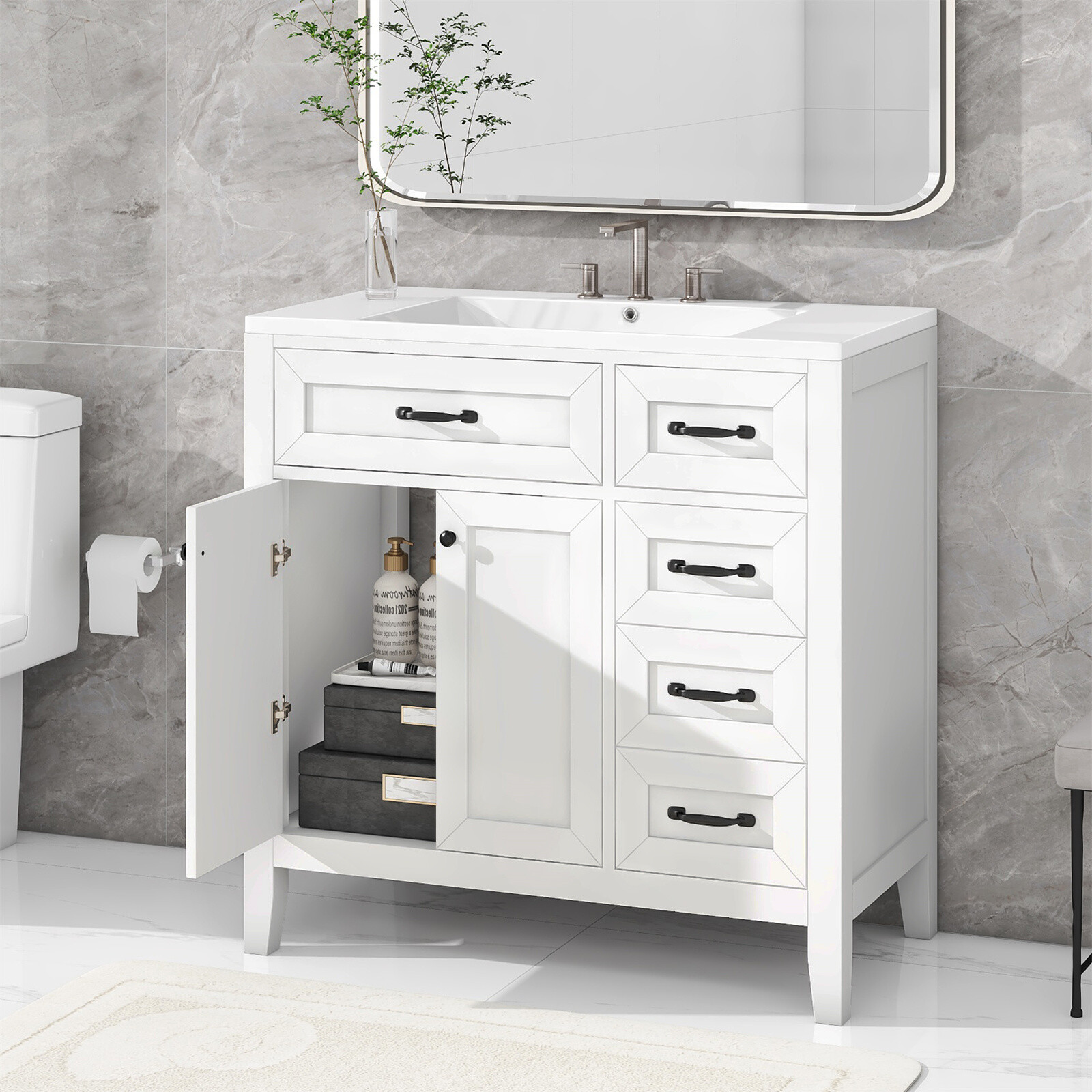 Modern 36″ Bathroom Vanity w/Sink Combo Wood Bathroom Storage Cabine w/Drawers