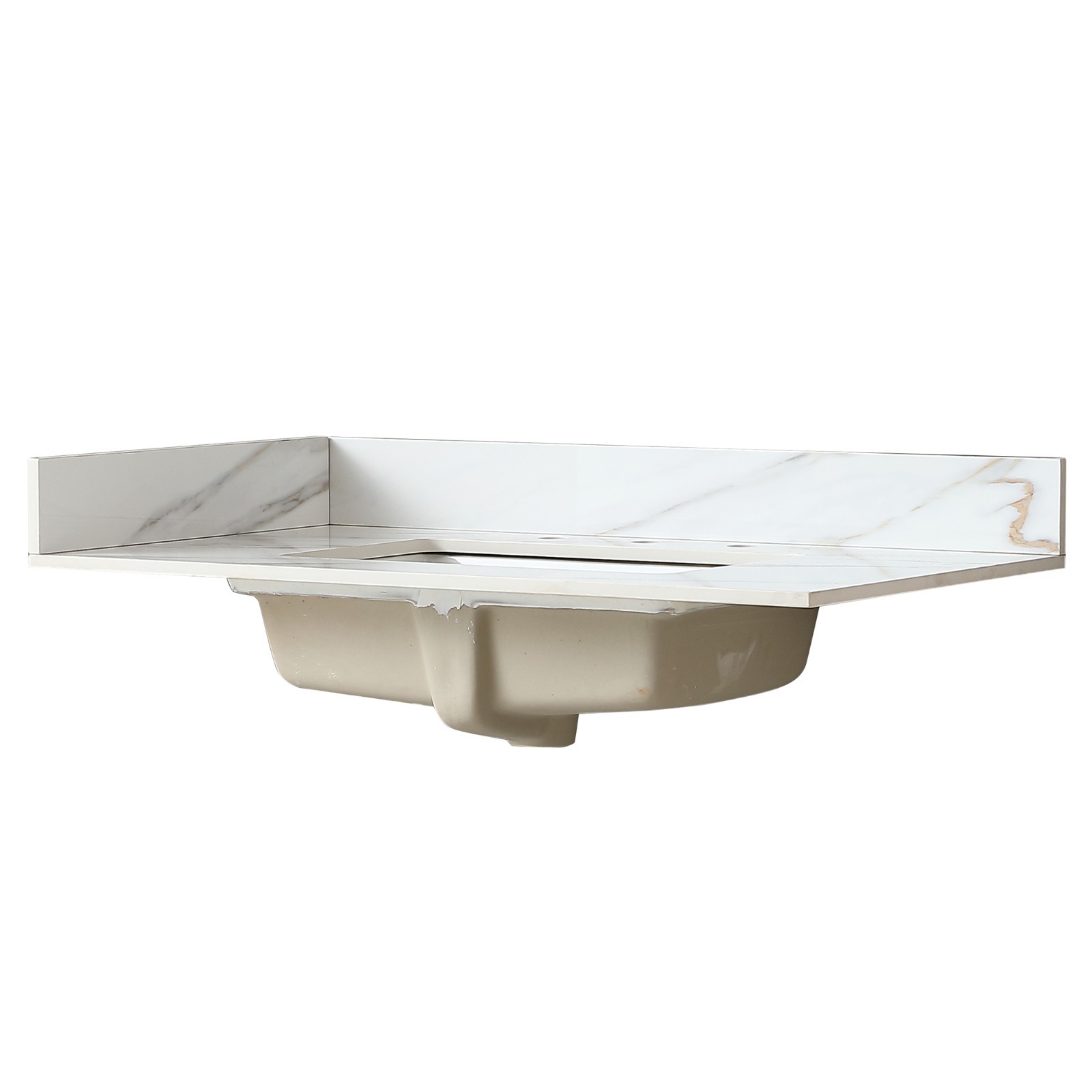 37″ Marble Vanity Top with Undermount Sink & Backsplash Carrara White