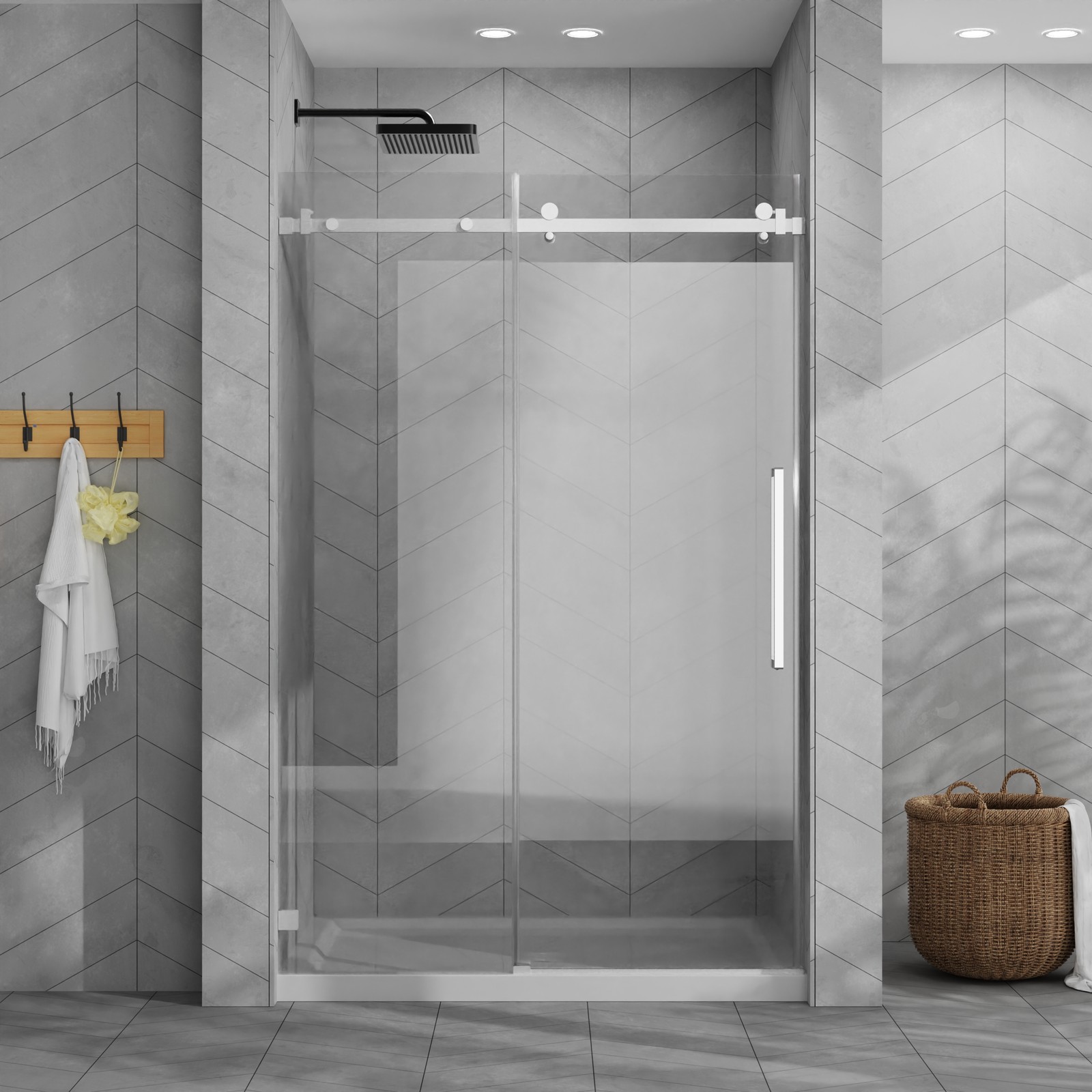 48″x72″ Frameless Sliding Shower Door Combo w/ 48″x32″ White Acrylic Shower Base