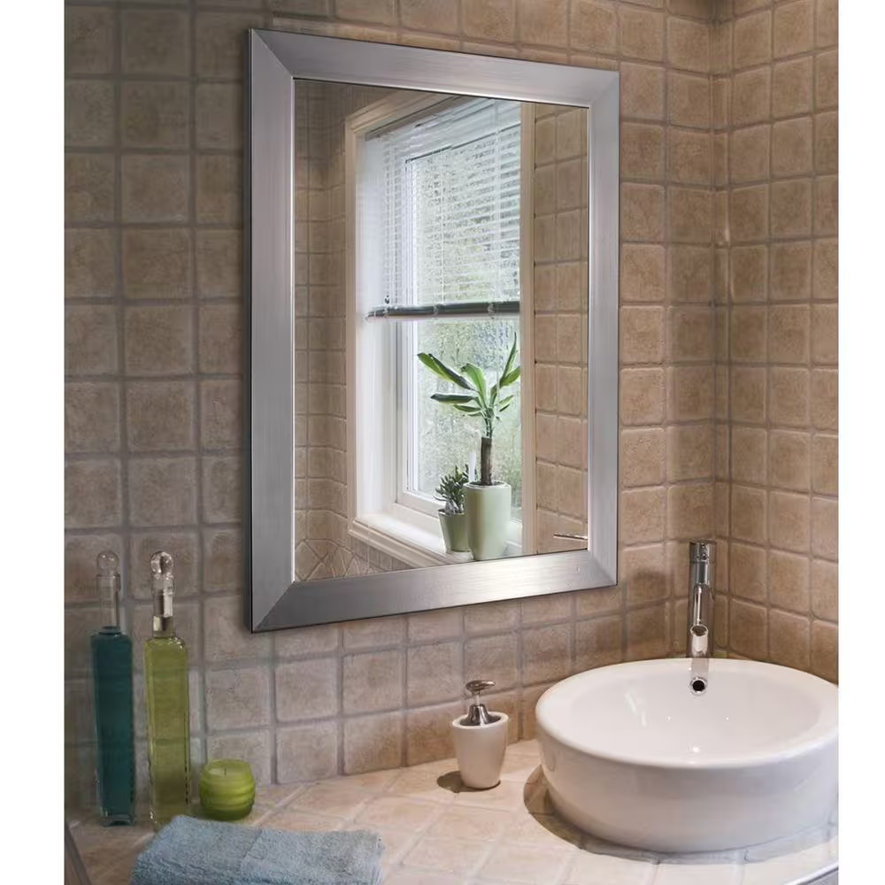 Modern 26 In. W X 32 In. H Framed Rectangular Beveled Edge Bathroom Vanity Mirro