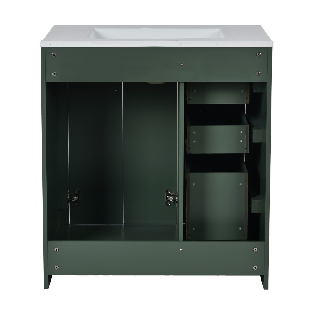 30” Bathroom Vanity with Ceramic Sink Combo,Solid Wood Frame Bathroom Storage