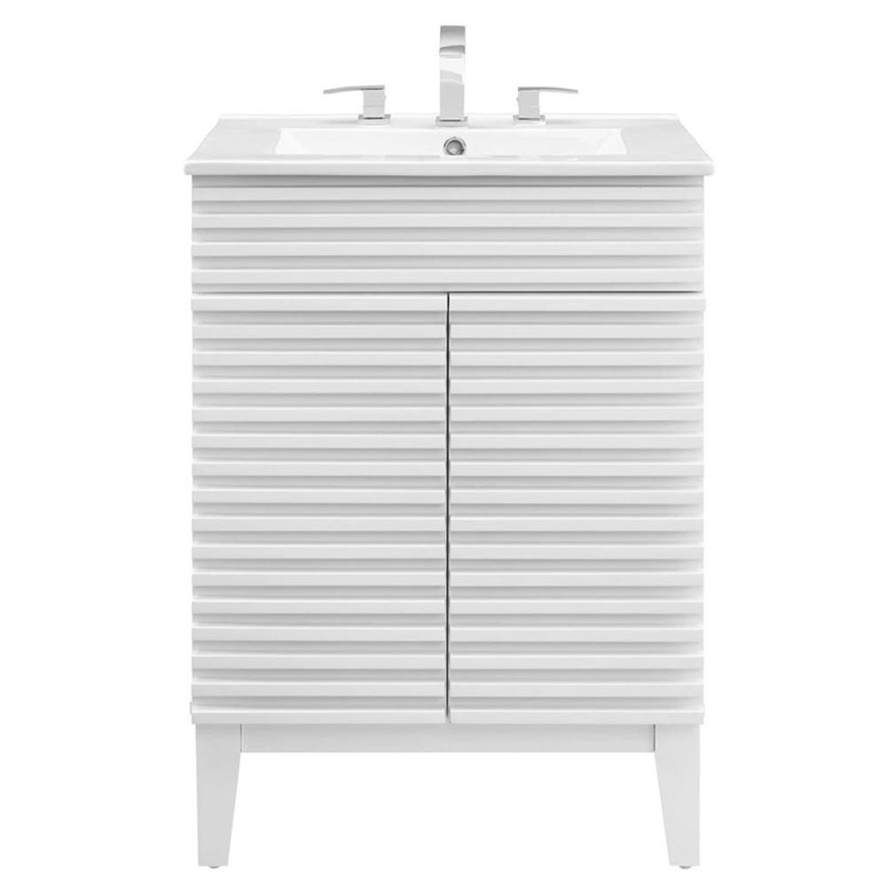 Bowery Hill Contemporary Wood Bathroom Vanity in White Finish