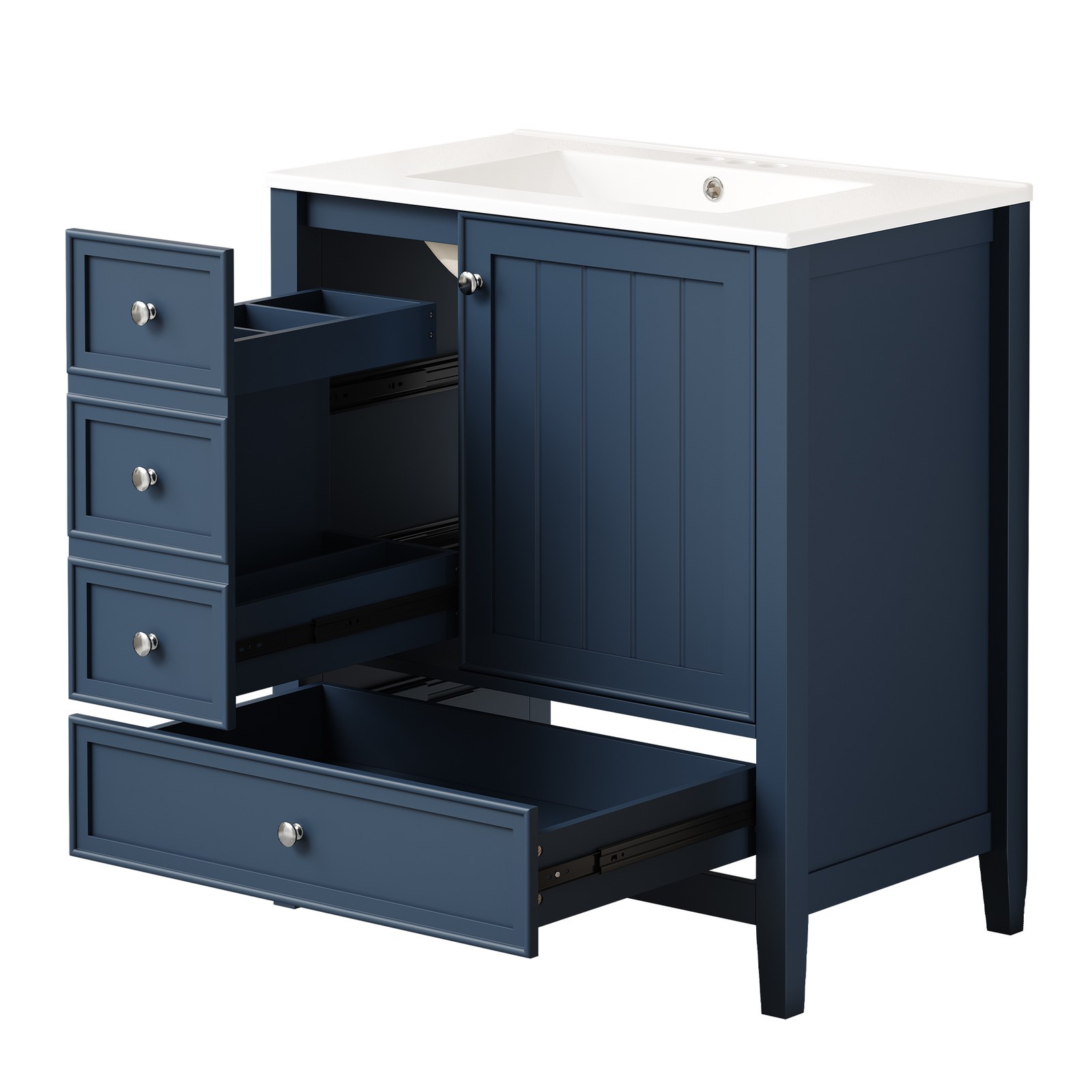 30″ Blue Bathroom Vanity with Sink, 1 Cabinet & 3 Drawers, Solid Wood & MDF