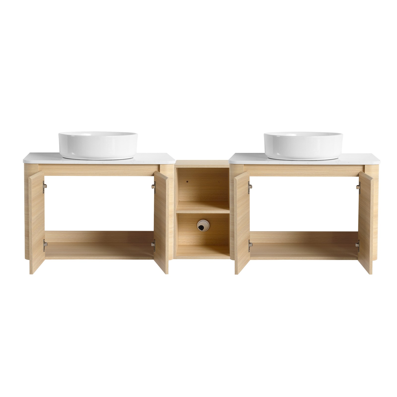 72″ Floating Bathroom Vanity W/ 2 White Ceramic Sink Stone Slab Top+Open Shelves