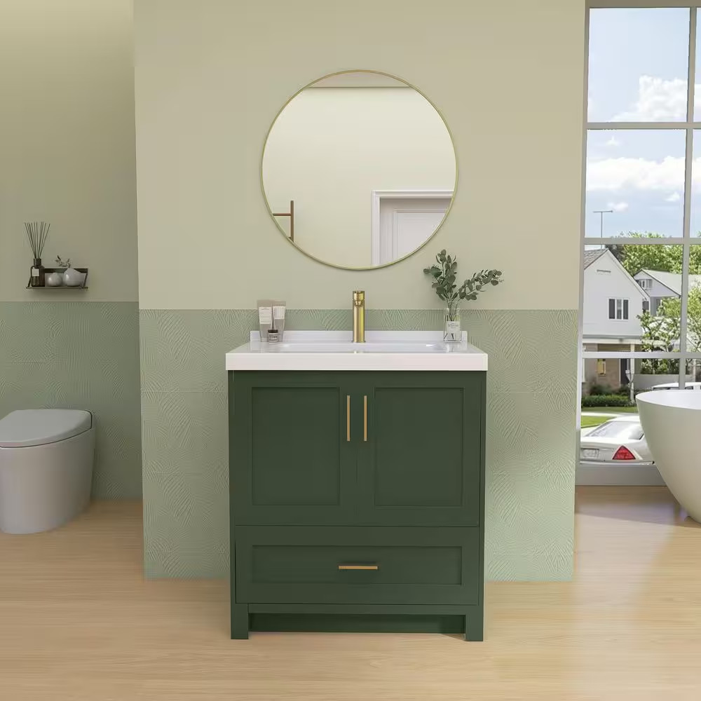 30 In. W X 22 In. D Solid Surface White Rectangular Bath Vanity Top with Single