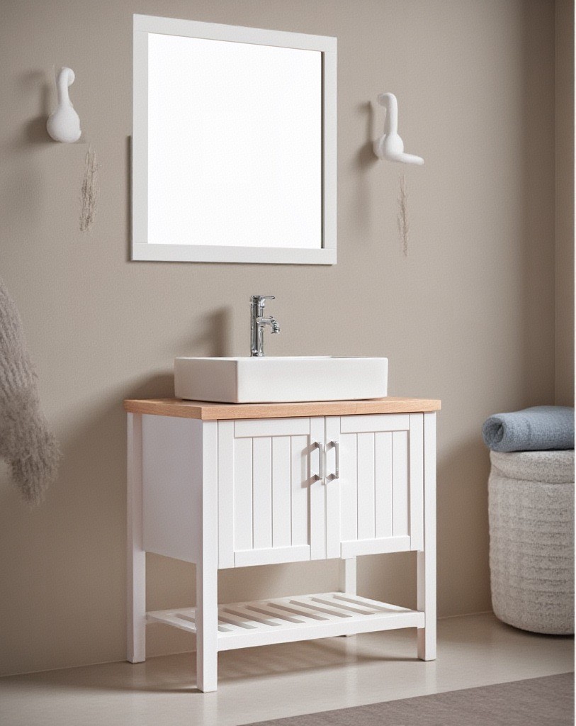 32″ Bathroom Vanity with Sink,Bathroom Vanity Cabinet with Doors and Open Shelf