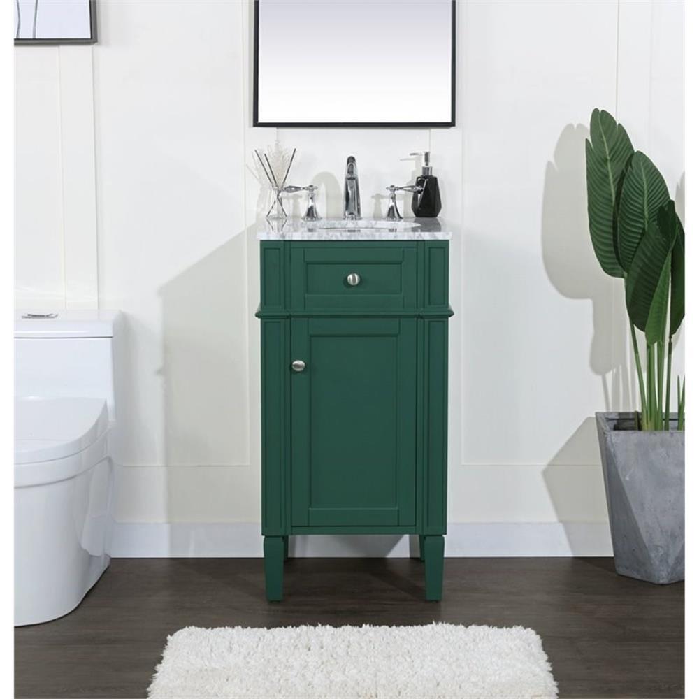 Elegant Decor Park Avenue 18″ Metal MDF Marble Single Bathroom Vanity in Green