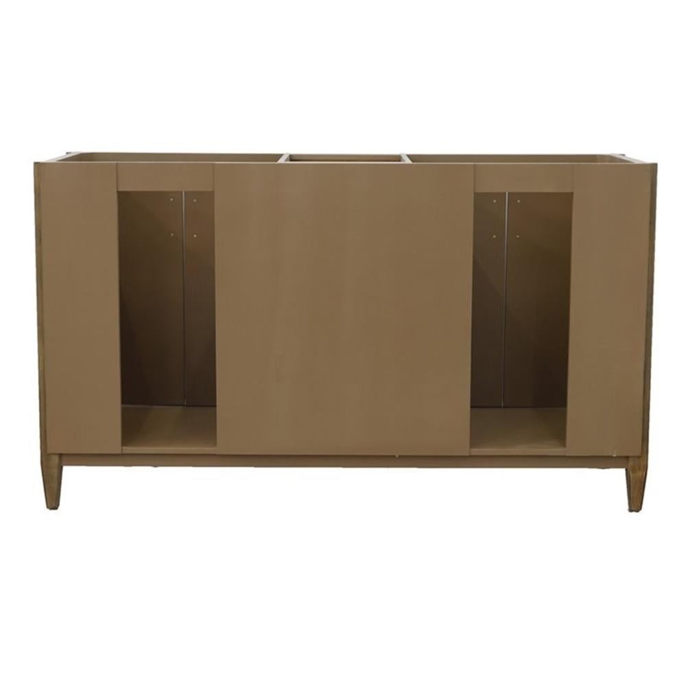 Pemberly Row 61″ Double Round Sink Vanity with White Marble Stone in Walnut