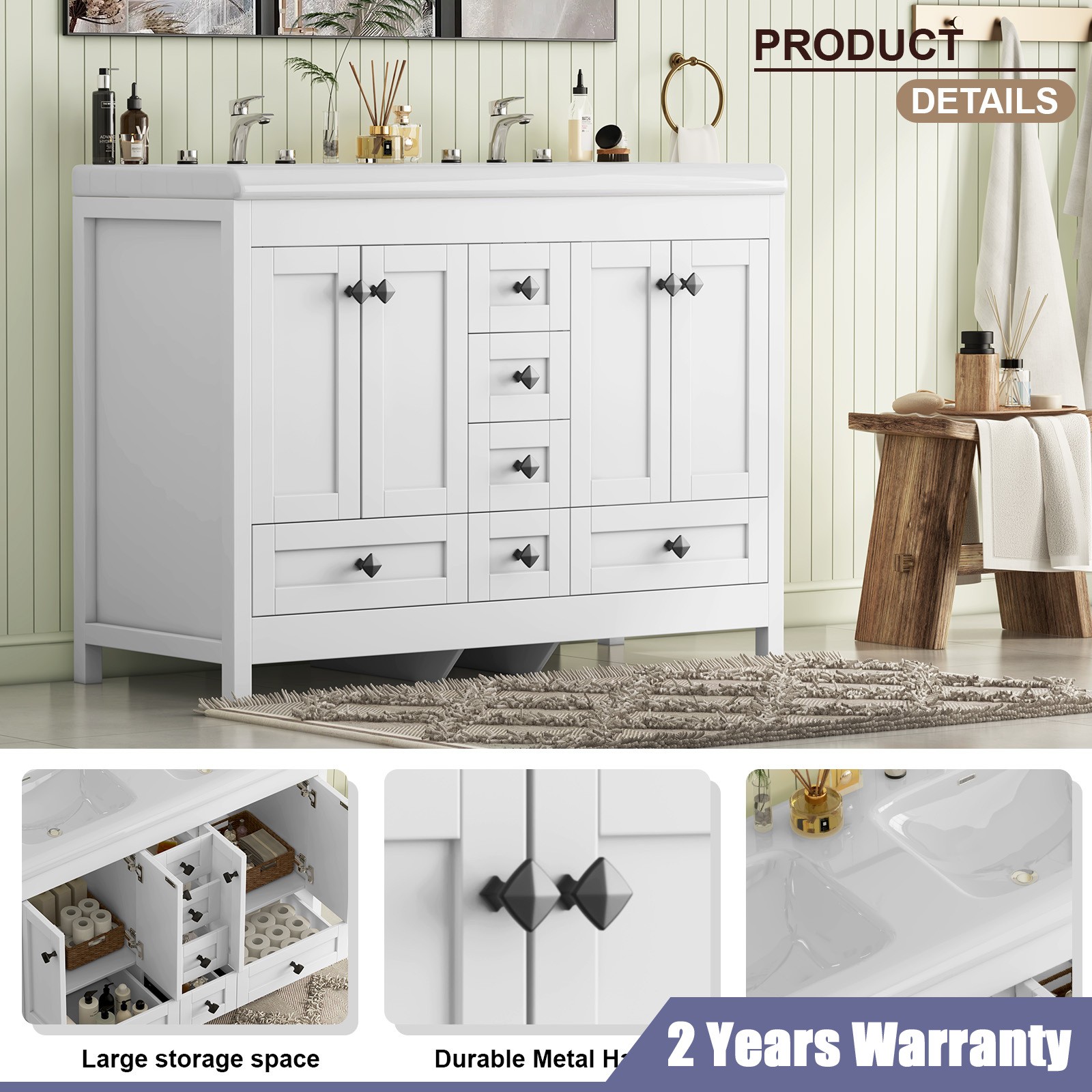 47inch Bathroom Vanity Bathroom Storage Cabinet With Double Ceramic Sink