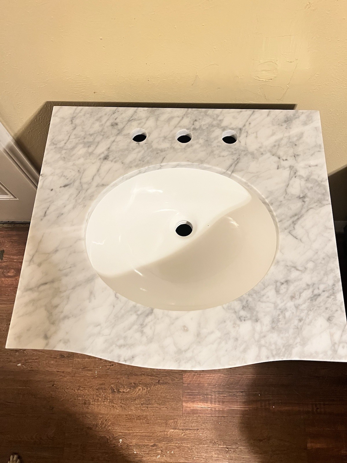 Blue Bathroom Vanity Marble Top Integrated Sink 3 Drawers Gold Metal Handles