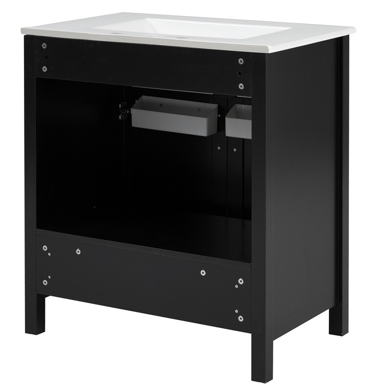 30″ Bathroom Vanity with Ceramic Sink and Storage Cabinet Built-in Drawe & Doors