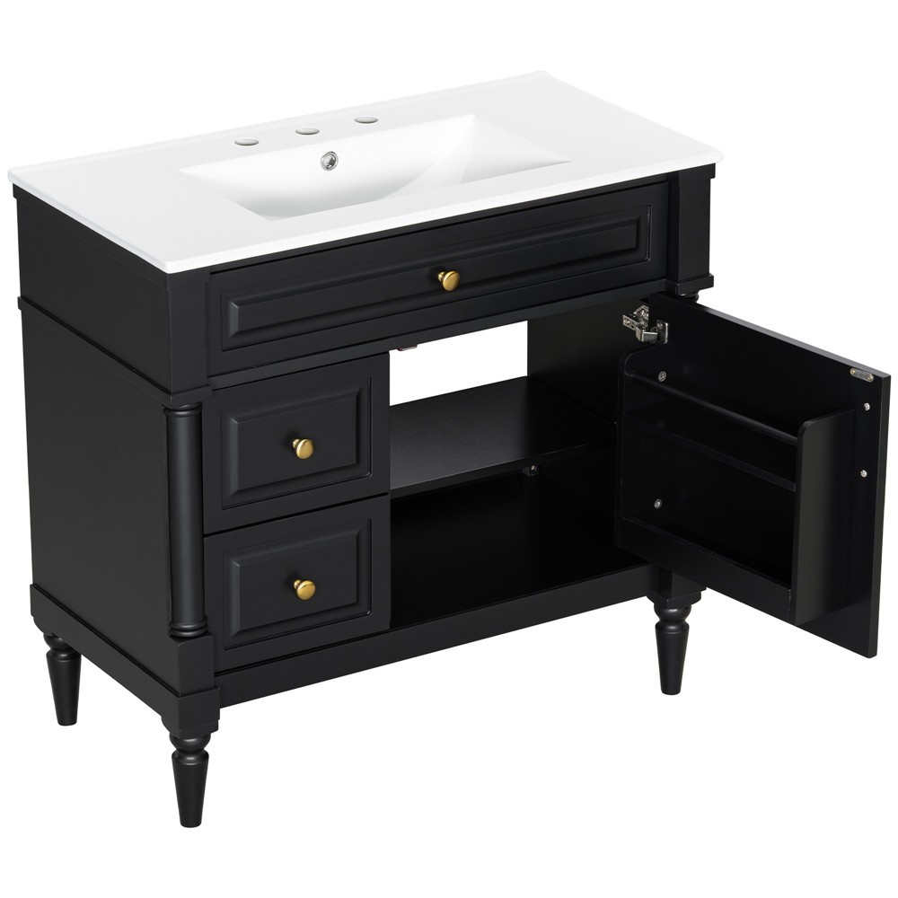 36″ Bathroom Vanity w/ Sink, Freestanding Vanity Cabinet, Door Shelf, 2 Drawers