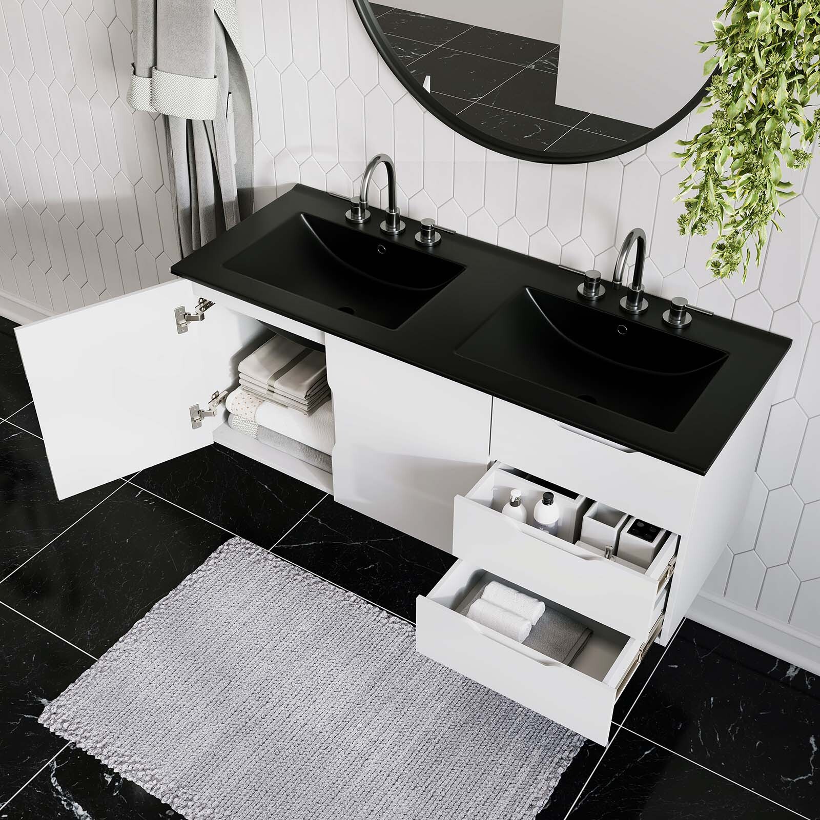 Modway Vitality 48″ Double Sink Bathroom Vanity in White Black