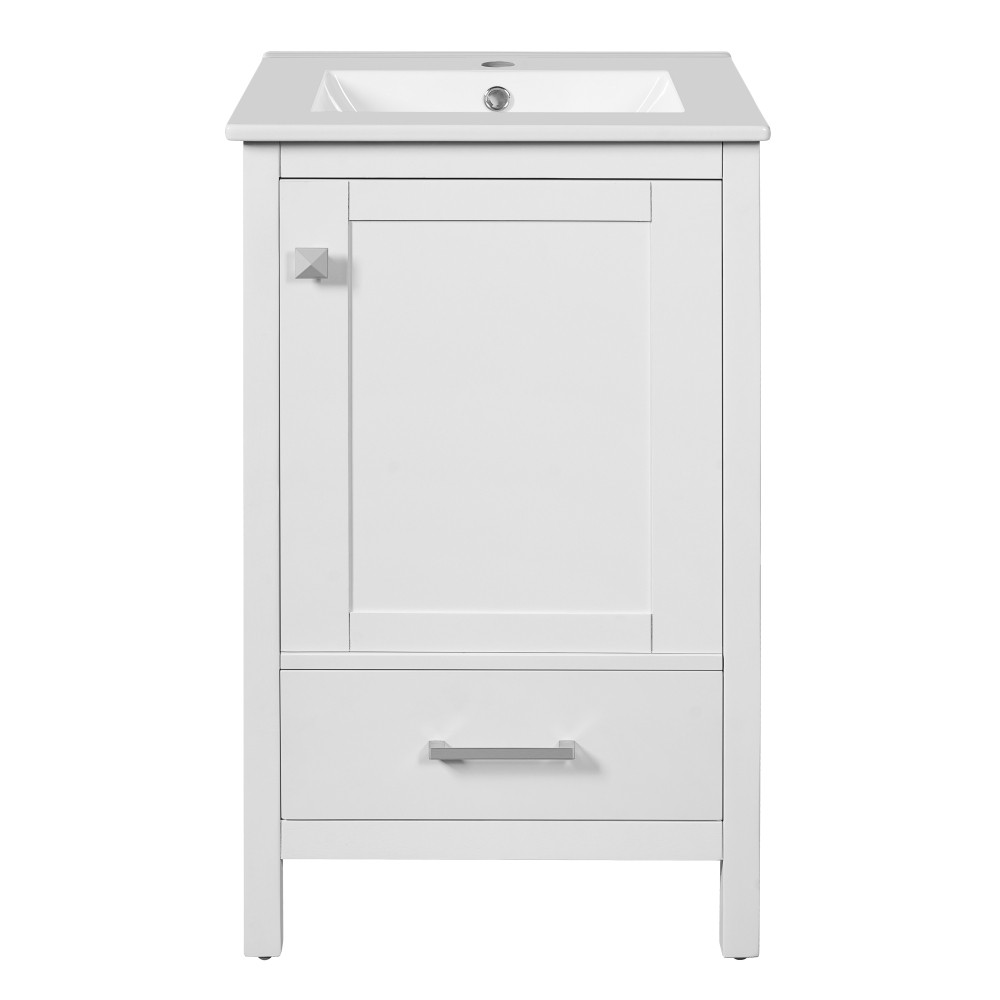 20″ Solid Wood Bath Vanity Ceramic Sink Soft Close Door Divider Drawer Storage