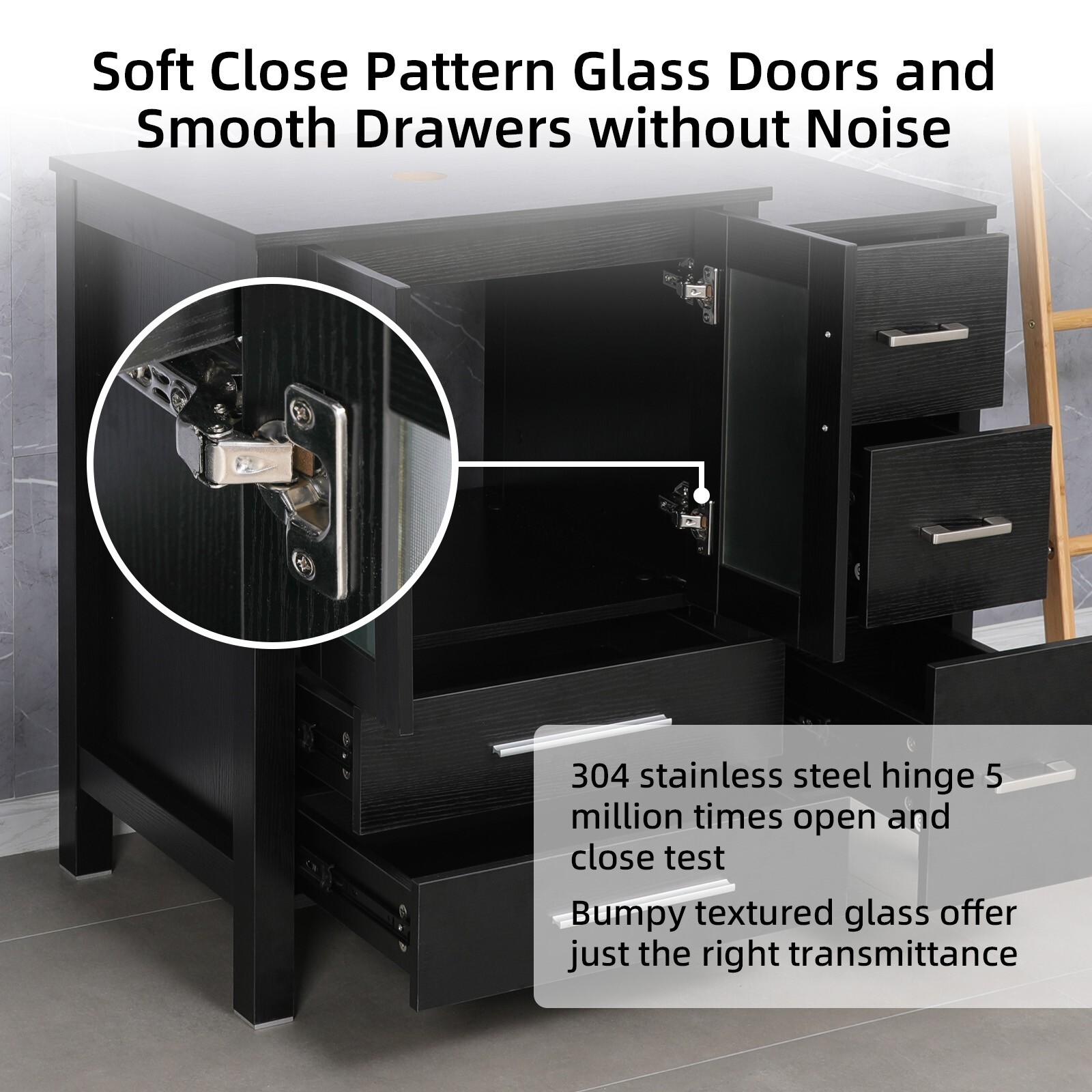 36″ Black Bathroom Vanity Set Small Cabinet Vessel Glass Sink Combo No Mirror